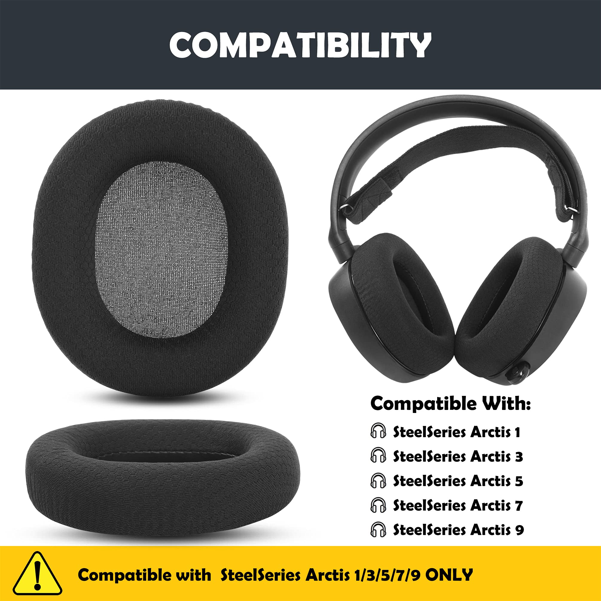Premium Replacement Earpads Cushion for SteelSeries Arctis 1/3/5/7/9 Gaming Headset - Soft Breathable Fabric & Memory Foam - Enhanced Comfort for Long Gaming Sessions, Streaming & Work Calls