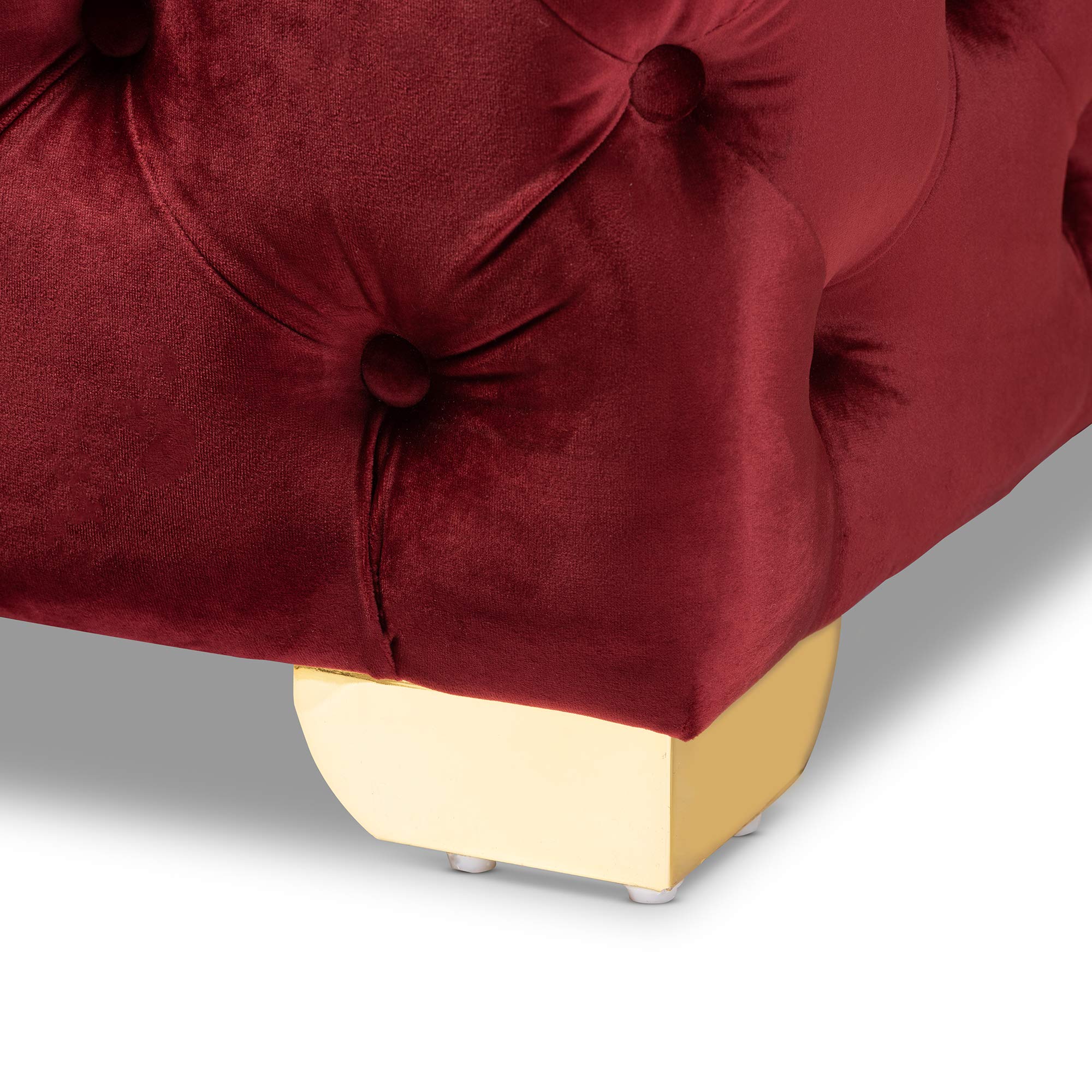 Baxton Studio Burgundy & Gold Ottoman - Modern Footrest, Storage Bench for Living Room, Bedroom, or Entryway - One Size Fits All