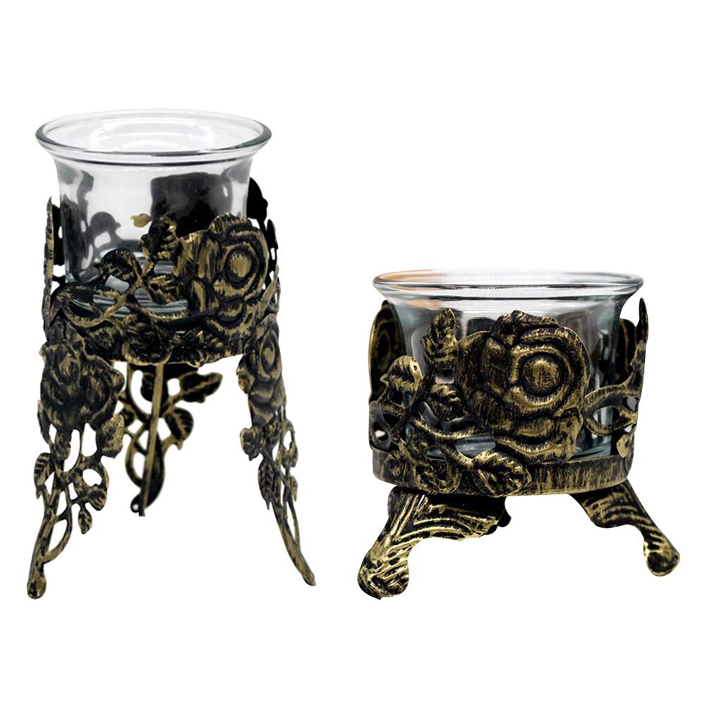 ARTIBETTER 2-Pack Metal Tea Light Holders - Elegant Rose Design Hollow Candle Cups for Home Decor, Wedding Centerpieces & Romantic Ambiance