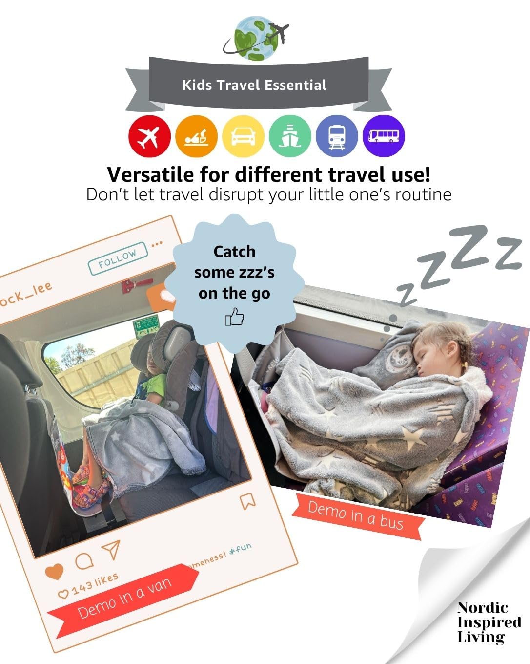 Nordfina Designs Baby Travel Essential 3-Piece Kit - Kids Airplane Seat Extender, Toddler Airplane Bed & Footrest for Comfortable Flights | Perfect for Family Travel with The Monster Crew | Ideal for Long-Haul Flights, Road Trips & Stress-Free Family Vacations