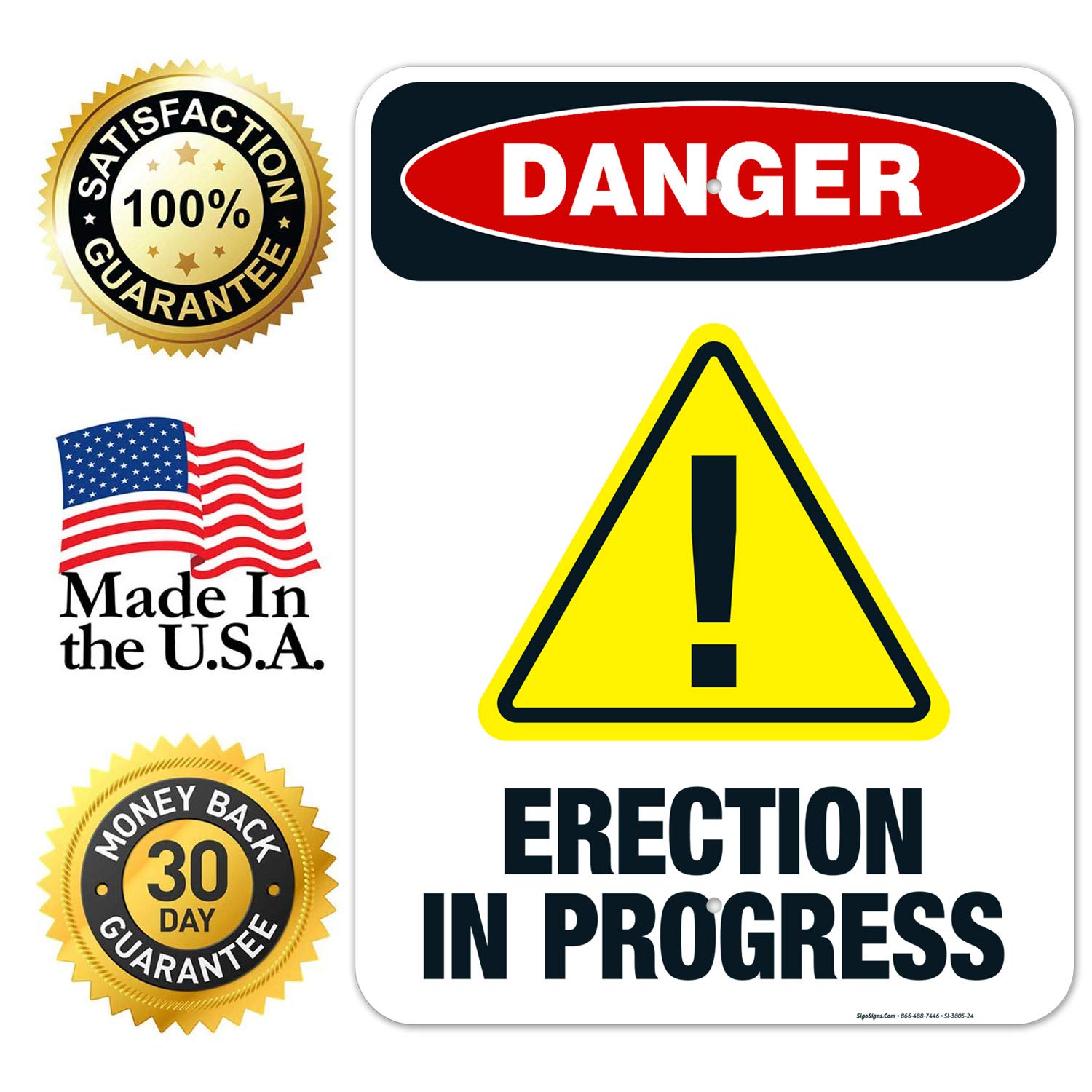 OSHA Danger Sign - Erection in Progress Warning Sign 18x24 Inches | Rust-Free .063 Aluminum Construction | Fade-Resistant for Indoor & Outdoor Use | Made in USA | Perfect for Construction Sites, Road Work Zones & Industrial Safety Areas