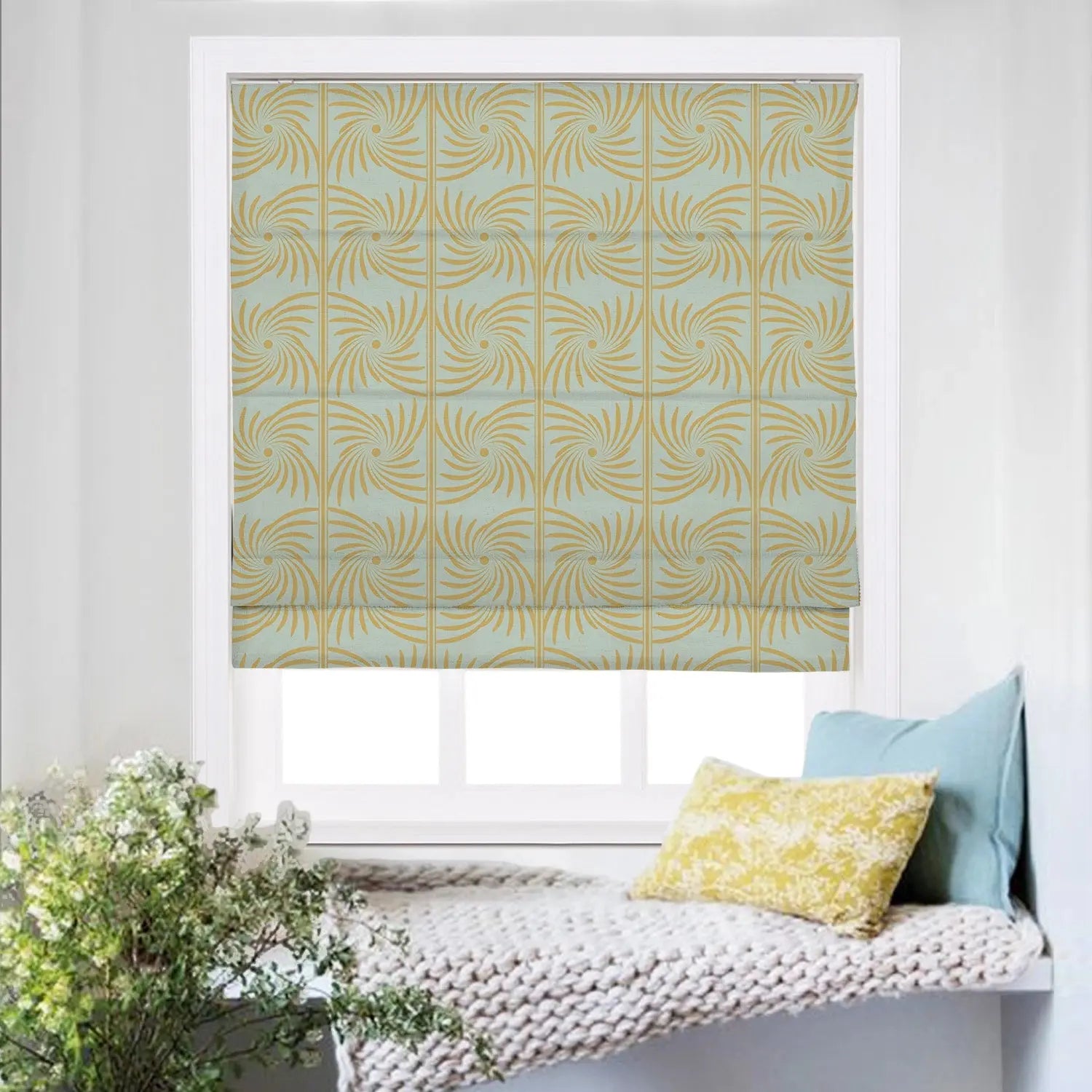 Roman Shade Cordless Linen Printed Window Treatment - Blackout Custom Window Coverings for Bedroom, Living Room & Nursery (Elegant Home Decor)
