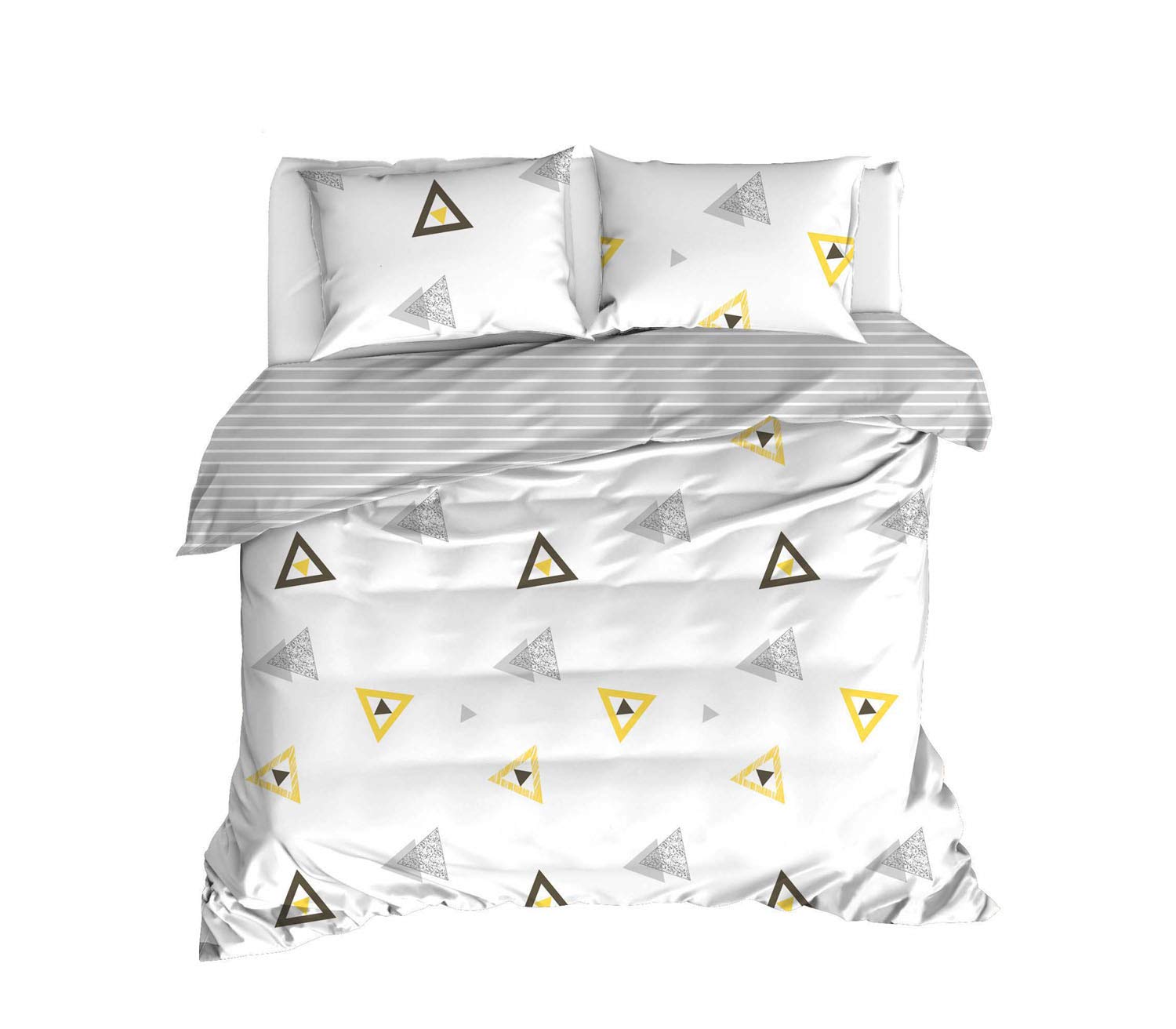 Paradise Ranforce 100% Cotton Geometric Triangle Bedding Set - Full/Queen Size Reversible Quilt & Duvet Cover Set with Comforter (4-Piece) - Perfect for Modern Bedrooms, Guest Rooms & Dorm Decor