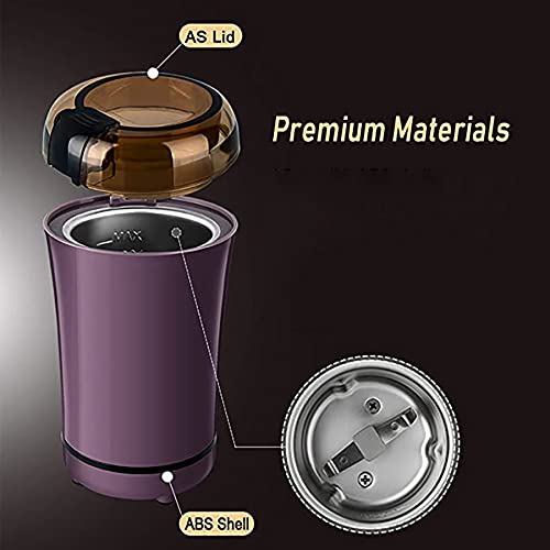 Premium Electric Coffee Grinder - Stainless Steel Blade, One-Touch Operation for Beans, Spices, Herbs & Nuts (2oz/8 Cups Capacity) - Portable & Compact with Clear Lid - Perfect for Home, Office & Travel - Purple