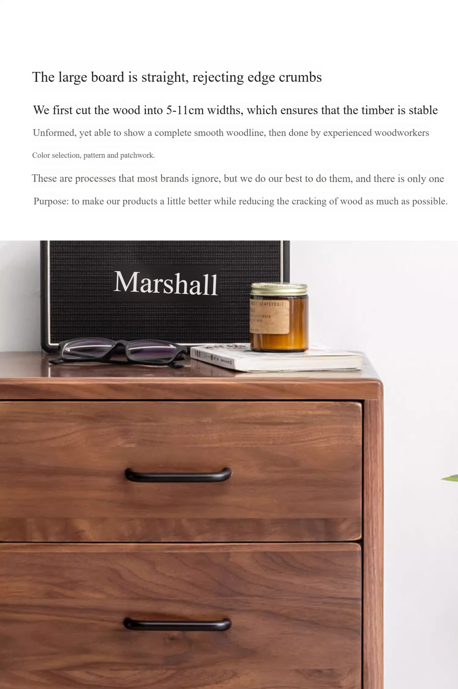 Premium Black Walnut Solid Wood Modern Nightstand - Stylish Bedside Table with Drawer for Bedroom, Living Room & Guest Room