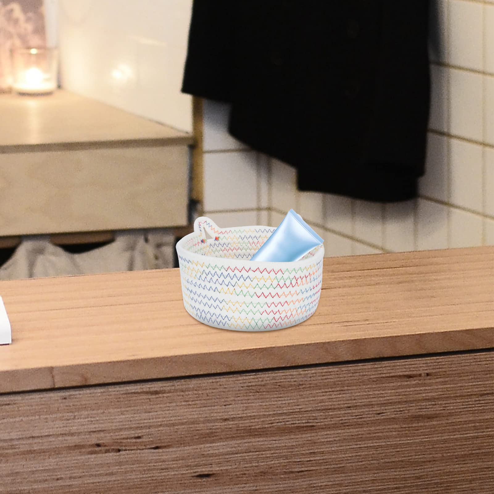 1pc White Wicker Storage Basket - Cotton Rope Laundry Bin for Nursery, Closet & Shelves Organization | Small Household Decor & Storage Solution for Bedroom, Bathroom & Living Room