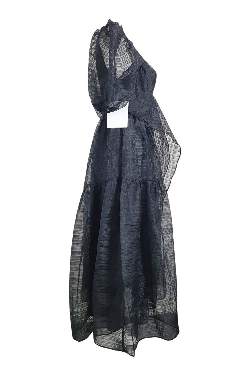 Free People Black Organza Puff Sleeve Midi Dress for Women | Size US 2 (UK 6) | Elegant Party, Wedding Guest & Special Occasion Outfit