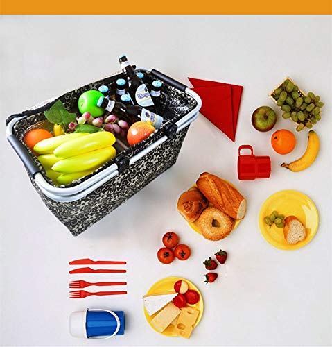 Insulated Folding Picnic Basket - Portable Cooler Hamper for Camping, Outdoor Picnics & Beach Trips - Perfect for Food Storage & Chilling Drinks