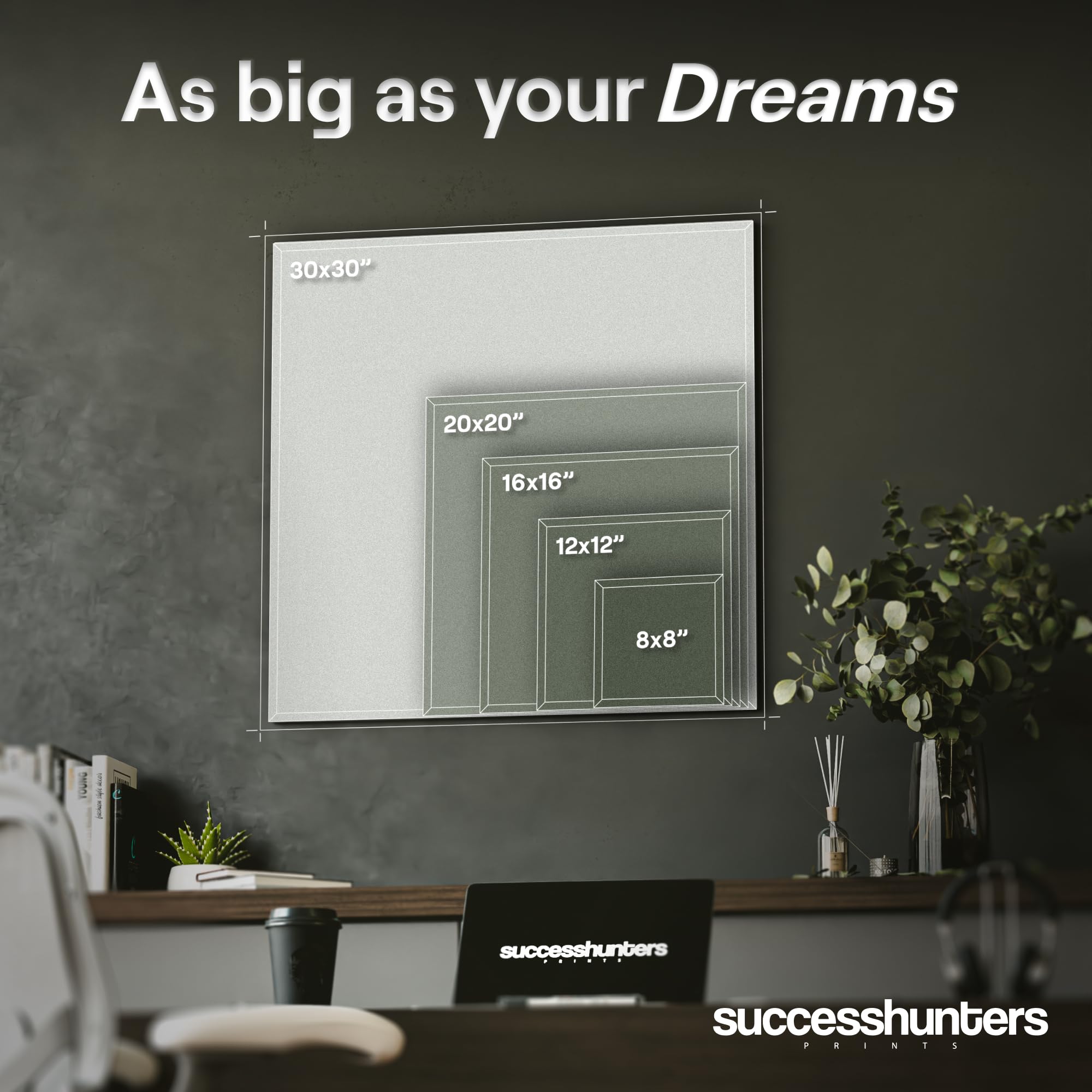 6-Piece Motivational Office Wall Art Set - 30x30 Inch Framed Canvas Prints with Inspirational Quotes (Grind, Hustle, Success, Persistence, Perseverance) - Perfect for Home Office, Study Room & Workplace Decor