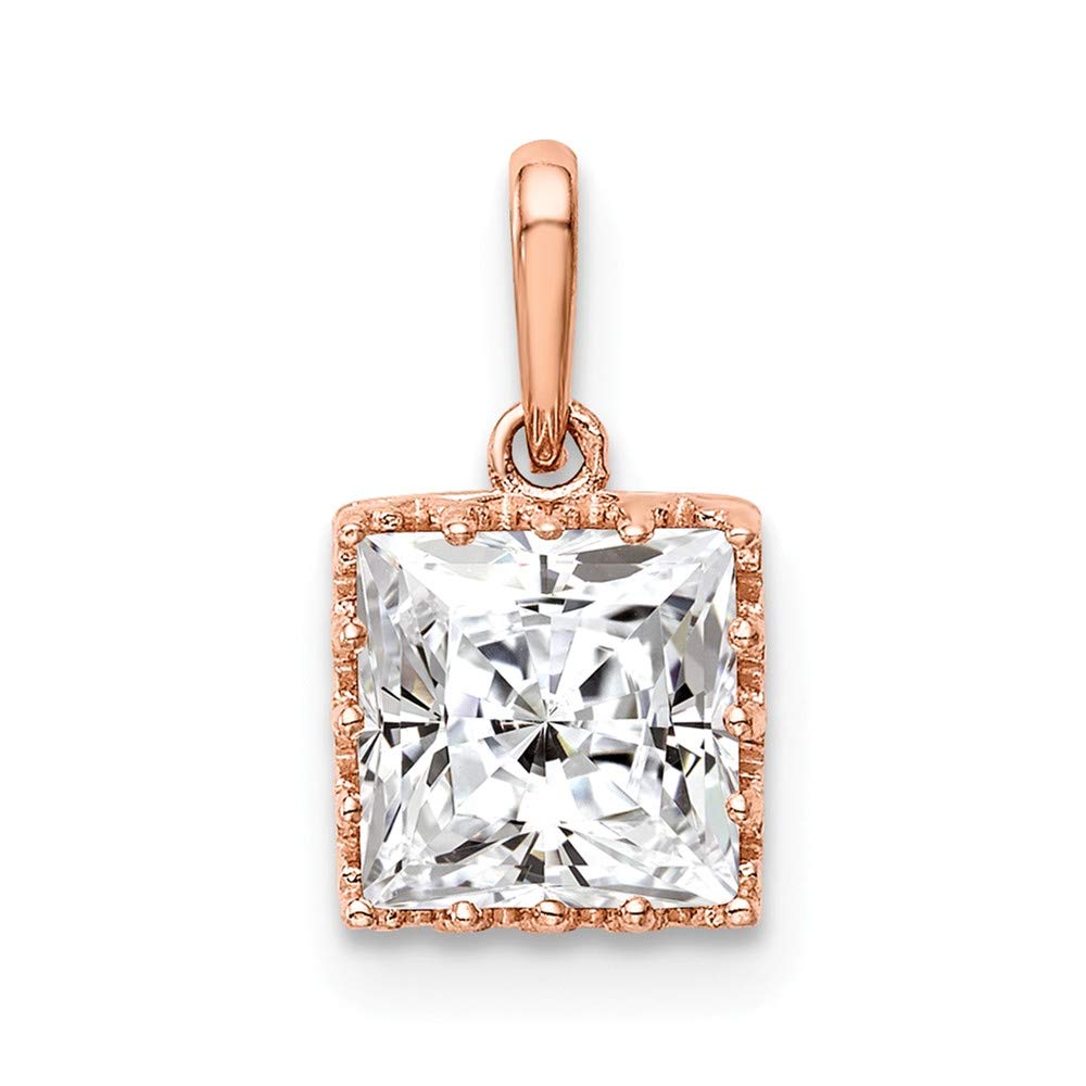 10K Rose Gold Princess Cut Cubic Zirconia Pendant Necklace - Elegant Jewelry Gift for Women, Perfect for Weddings, Anniversaries & Special Occasions