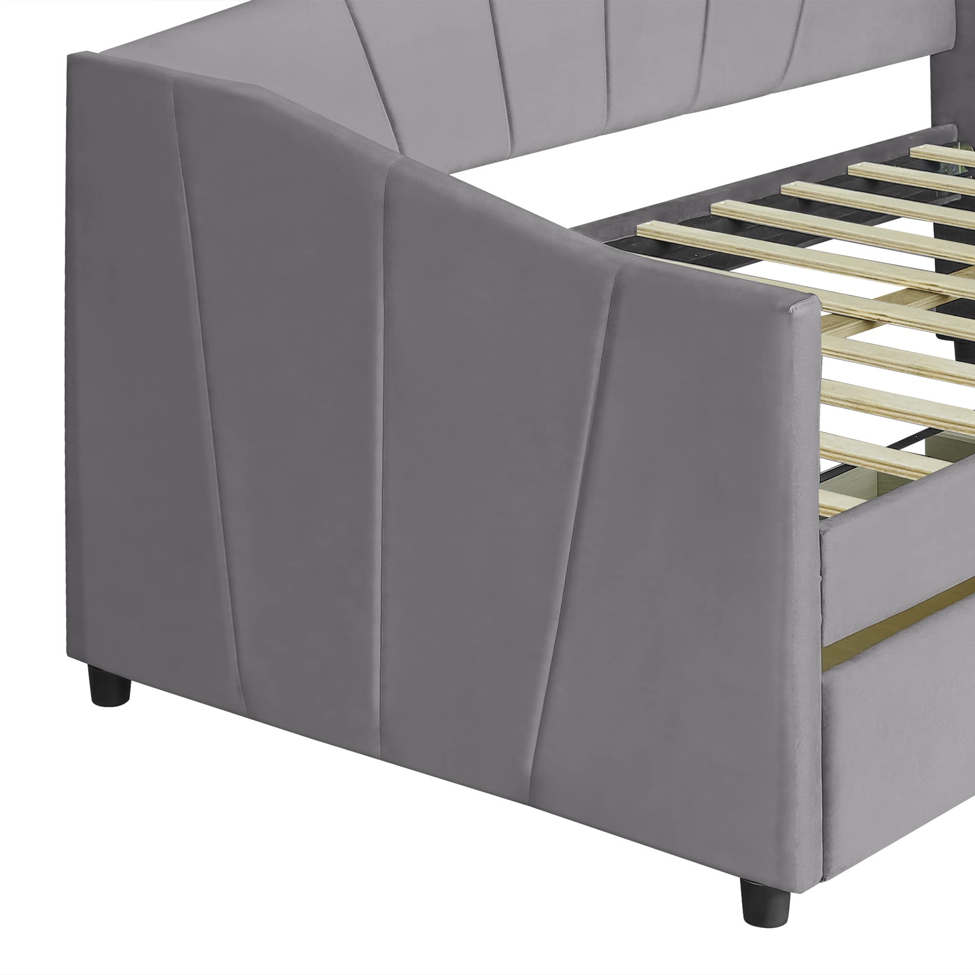 LZ LEISURE ZONE Queen Size Upholstered Daybed with 2 Drawers & Wood Slat Support - Gray Sofa Bed for Guest Room, Living Room or Home Office