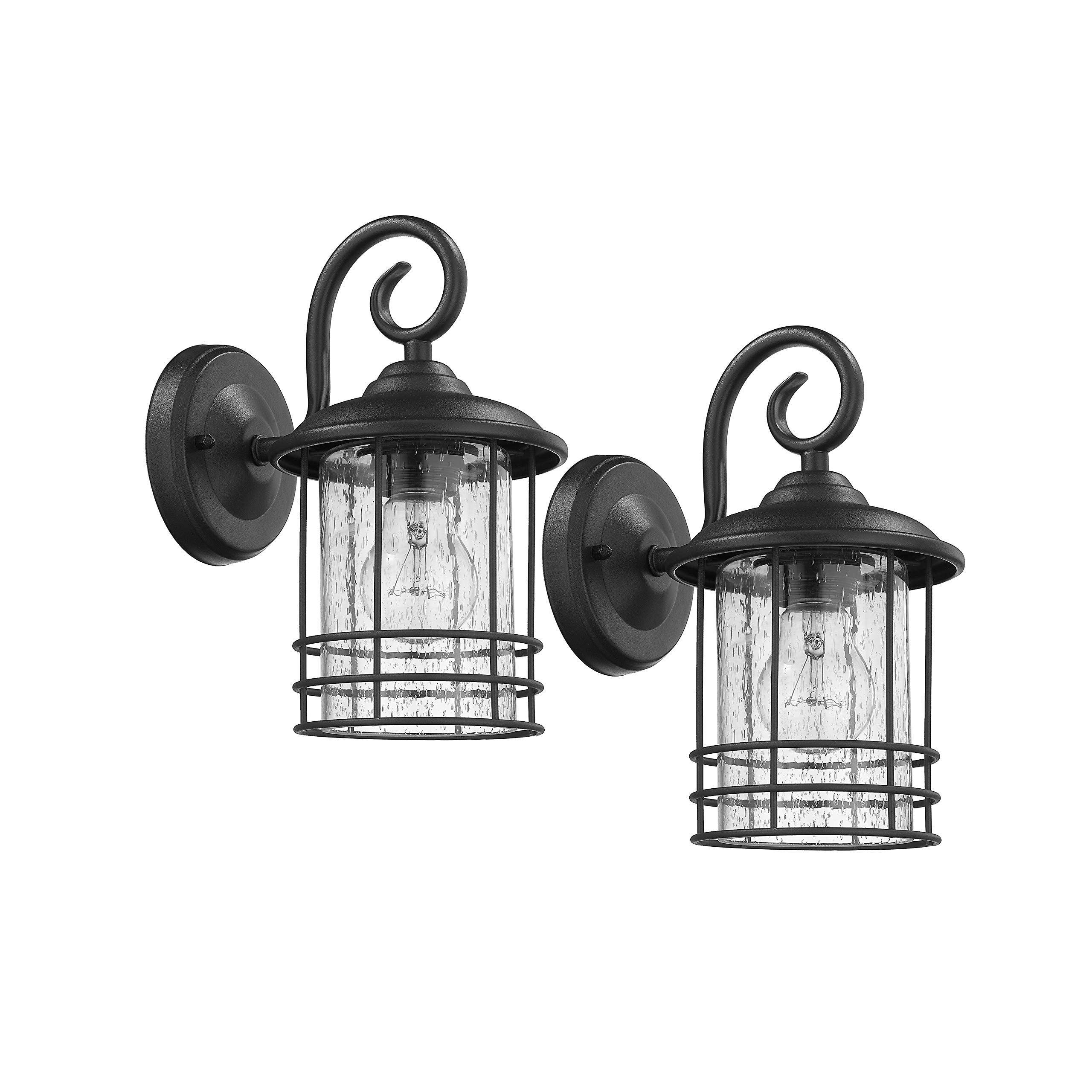 Black Transitional 1-Light Outdoor Wall Sconce Set of 2 - 10 Inch Height for Porch, Patio & Garden Lighting