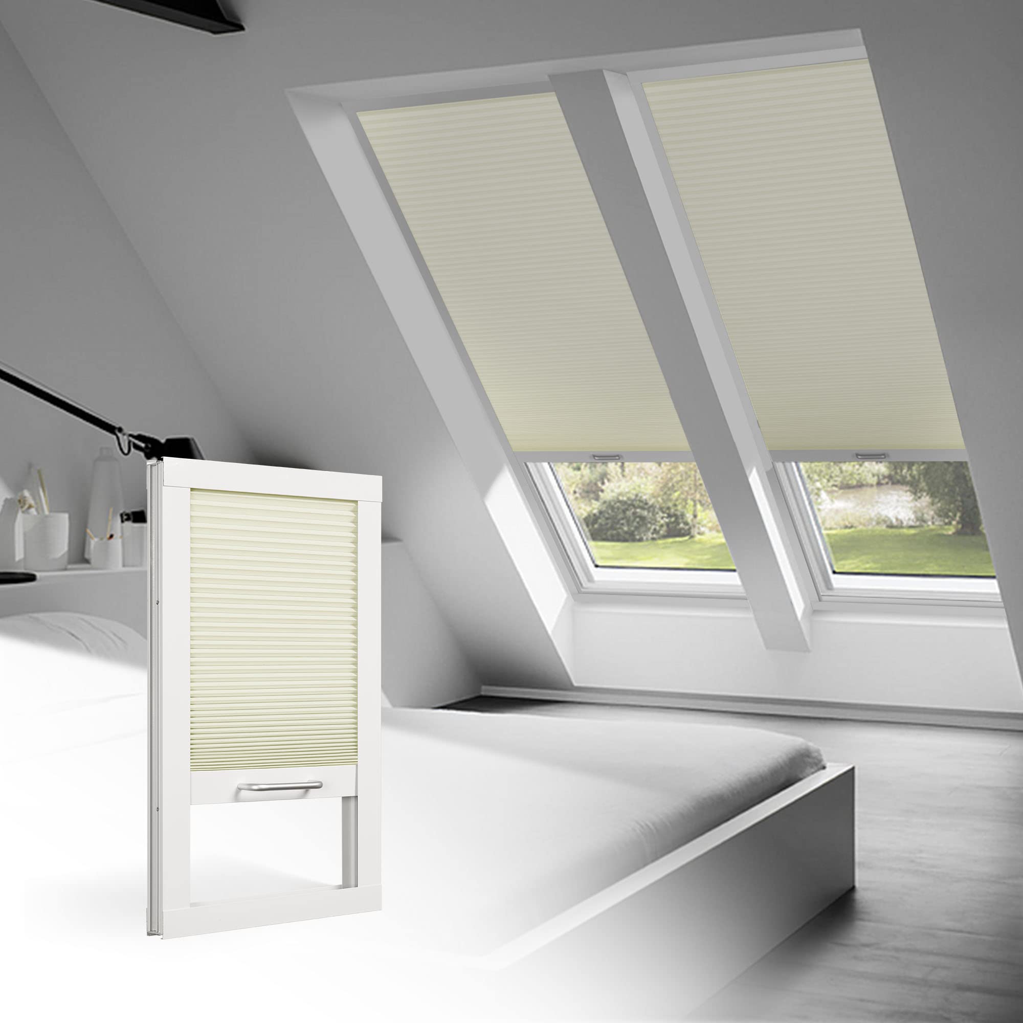 BERISSA Blackout Manual Skylight Blinds - Honeycomb Cellular Shades for Roof Windows - Custom Size Blackout Beige Shades - Perfect for Bedrooms, Nurseries & Home Theaters