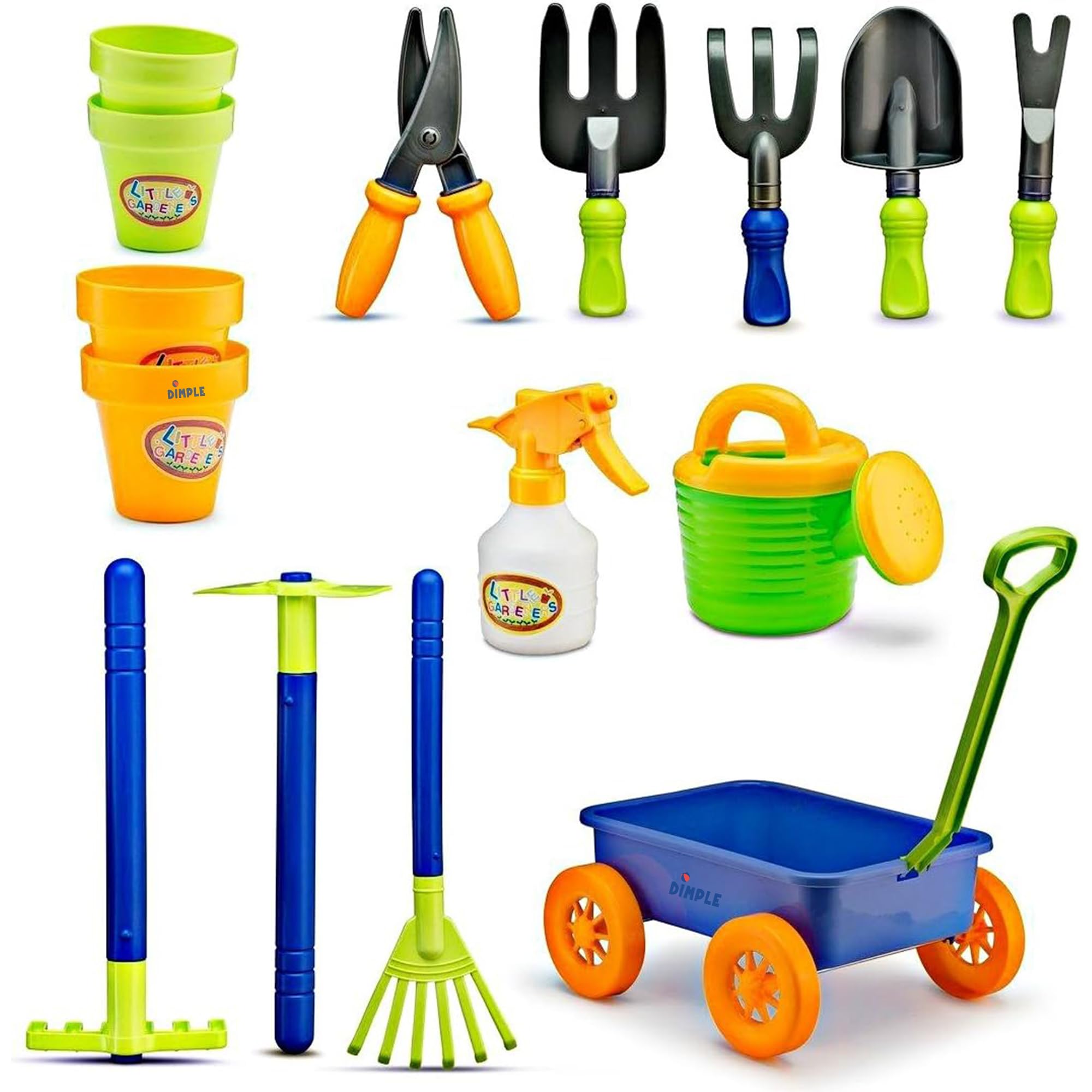 Premium 15-Piece Kids Gardening Toy Set with Wagon - Sturdy Durable Outdoor Playset for Yard, Beach & Sandbox - Best Garden Tools for Toddlers & Children (Green) | Perfect for Outdoor Play, Pretend Gardening & Backyard Adventures