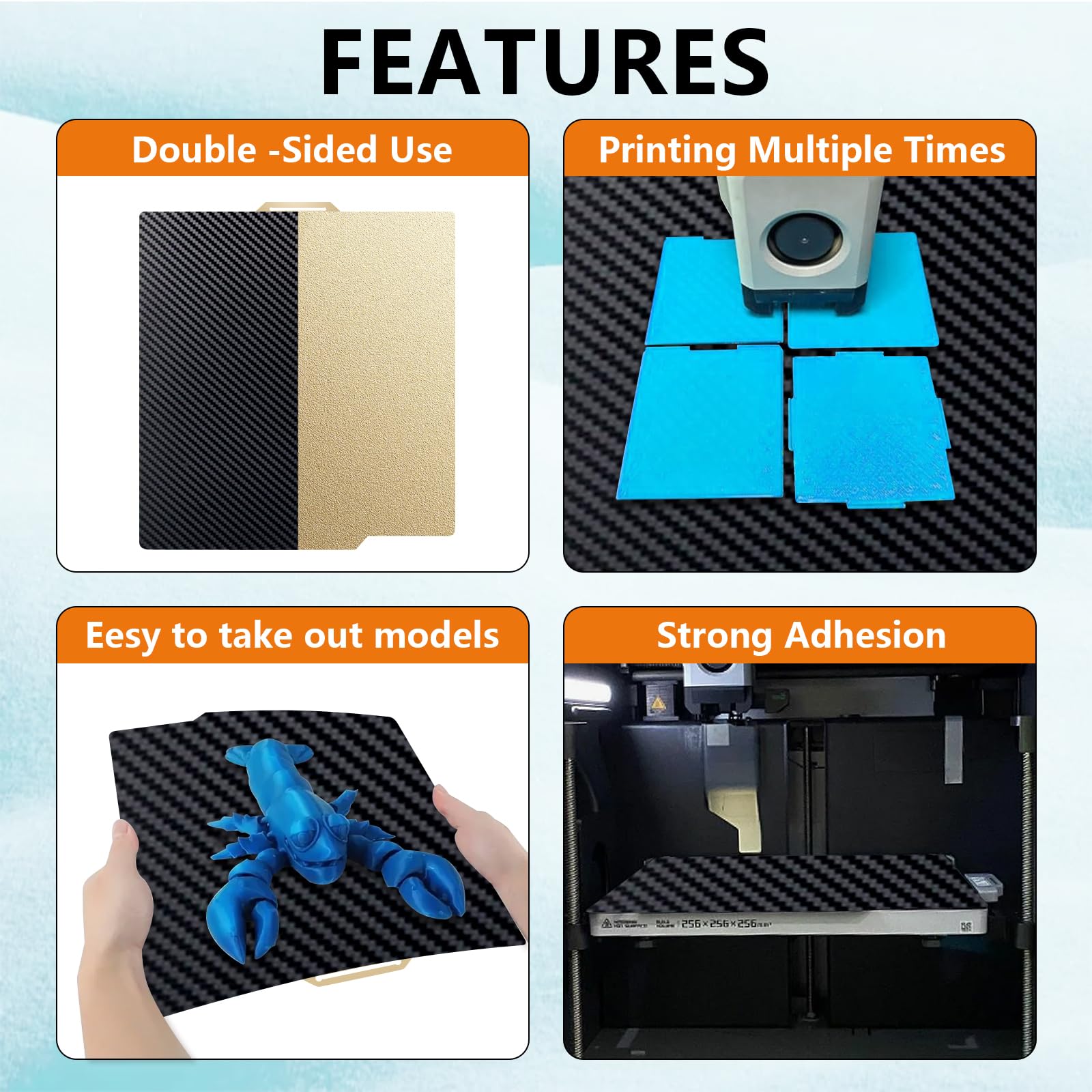 Premium Carbon Fiber PET+Textured PEI Build Plate for Bambu Lab 3D Printers - Perfect for Smooth Printing