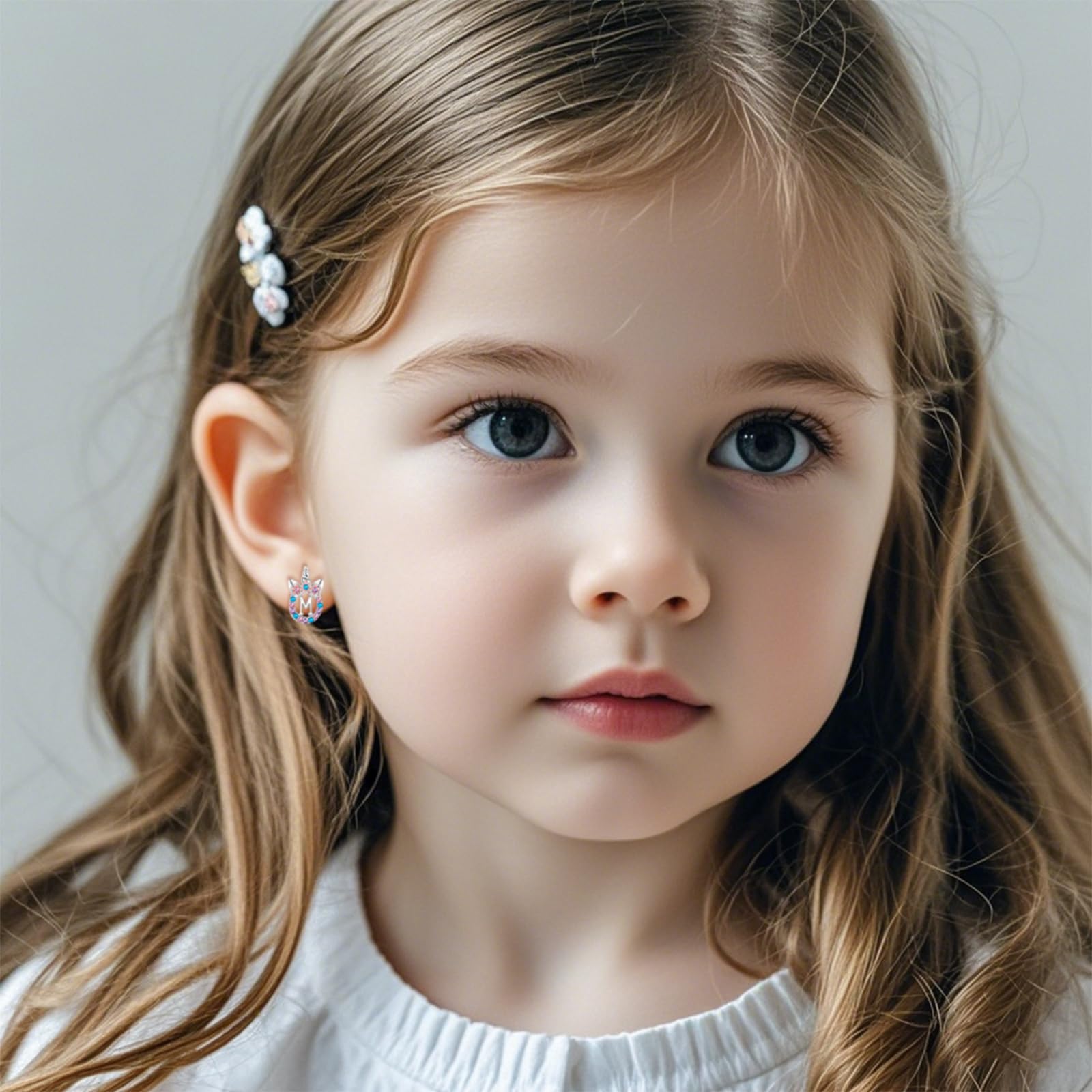 Rose Gold & Silver Initial Unicorn Stud Earrings for Girls - Hypoallergenic Rhinestone Letter Jewelry | Kids Toddler Gifts for Birthdays, Parties & Special Occasions