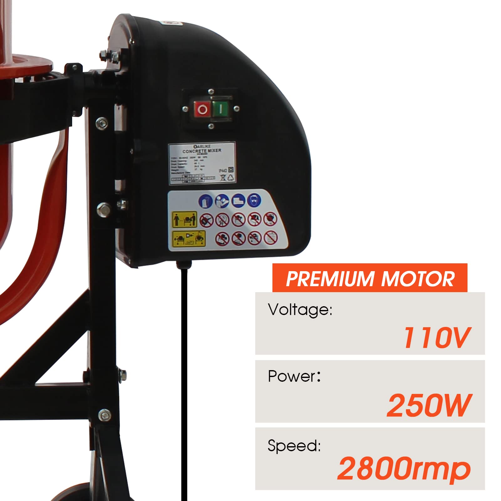 Electric Cement Mixer 3 Cu. Ft. - Portable Power Concrete Mixer with Wheels & Stand for Mud, Stucco, Mortar - Ideal for DIY Projects, Construction Sites & Home Renovations