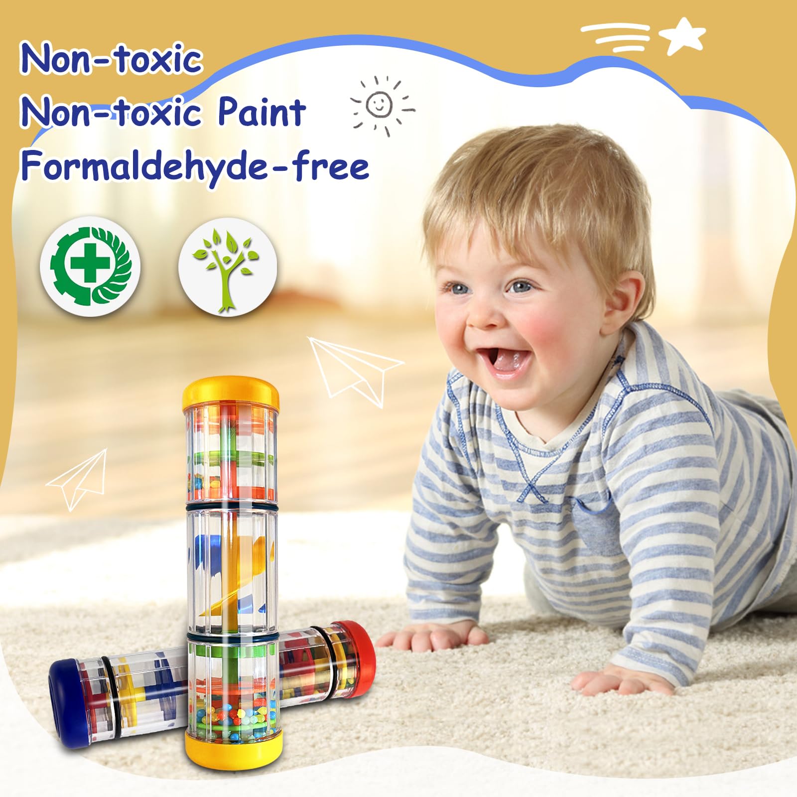LOOIKOOS Rainmaker Rain Stick - Musical Sensory Toy for Babies & Toddlers, Developmental Baby Rattle Shaker Instrument with Soothing Raindrop Sounds - Perfect for Early Learning, Music Playtime & Sensory Exploration