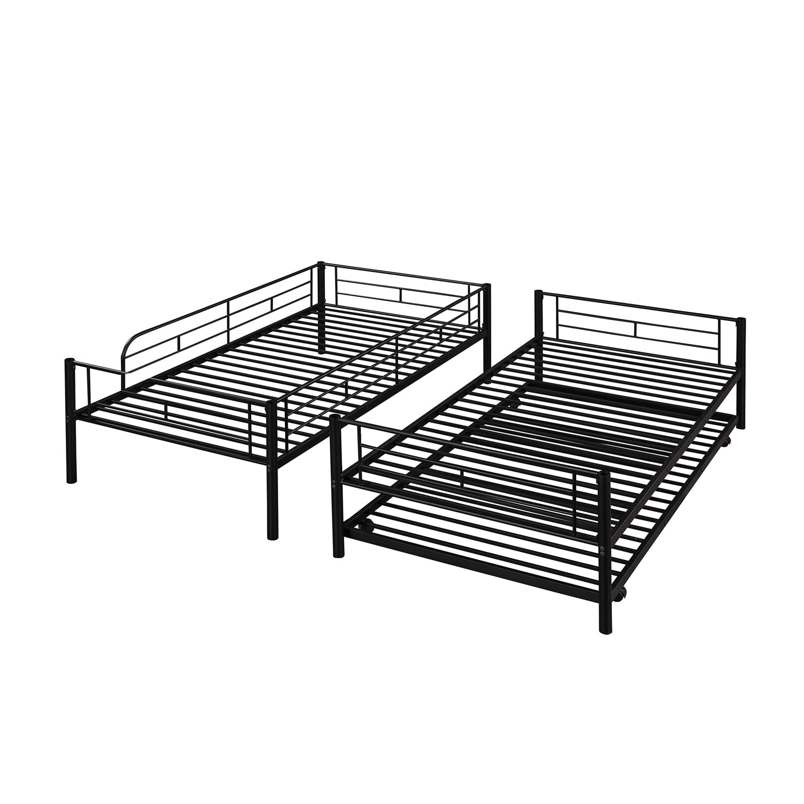 Metal Twin Over Twin Bunk Bed with Trundle - Convertible Triple Sleeper with Ladder & Safety Rails - Kids Bunk Bed Frame for Small Spaces - Can Split into 2 Separate Beds - Perfect for Dorms, Guest Rooms & Kids' Bedrooms (Black)