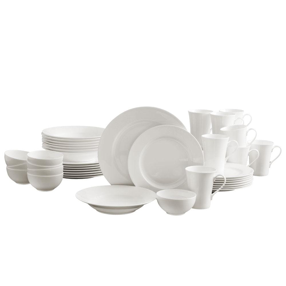 Premium Lucerne White 40-Piece Dinnerware Set - Service for 8 People - Elegant Porcelain Dinner Plates, Salad Plates, Bowls & Mugs - Perfect for Family Dinners, Holiday Entertaining & Restaurant Use