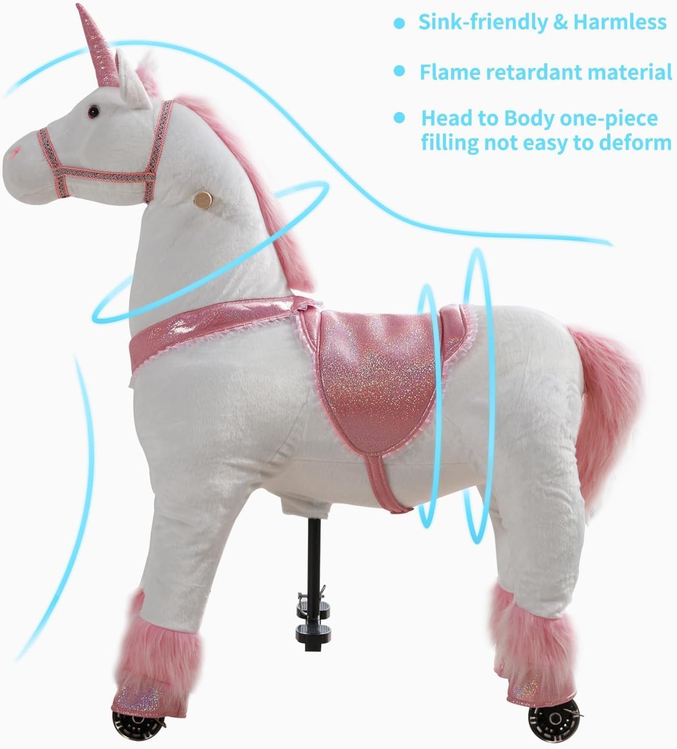 **Pink Unicorn Ride-On Toy for Girls & Adults - Mechanical Walking Plush Pony, No Battery Needed, Max Weight 187 lbs - Perfect for Indoor Play, Birthday Gifts & Fantasy Adventures**