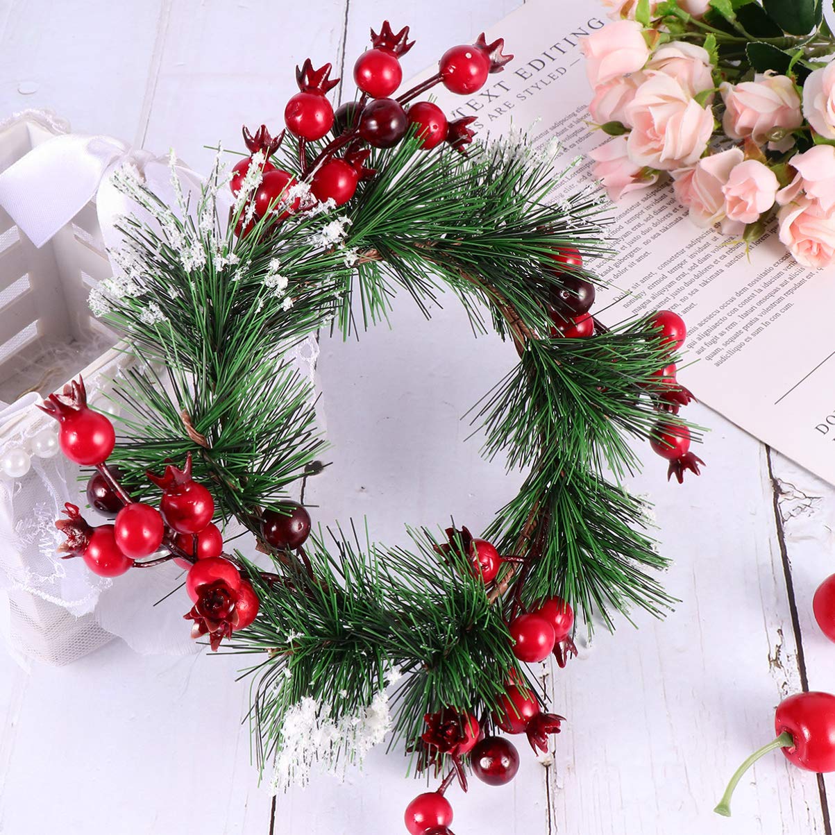 BESPORTBLE Traditional Christmas Advent Wreath Candle Holder with Red Berries & Pine Needles - Festive Holiday Table Decor for Home, Church & Office Celebrations (Red)