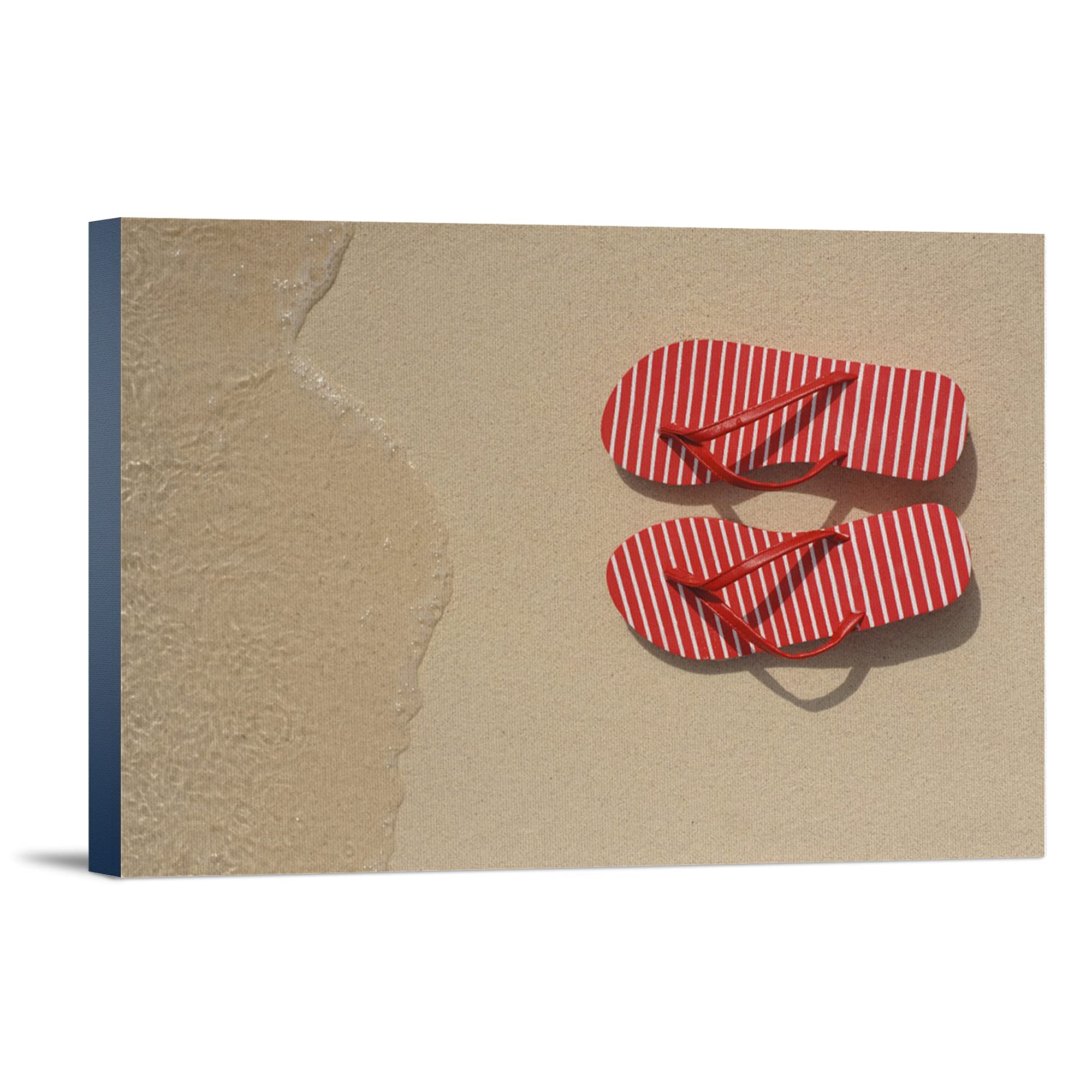 Lantern Press Red Flip Flops in Sand - 16x24 Wrapped Canvas Wall Art for Beach House Decor, Coastal Living Room, Summer Vacation Home