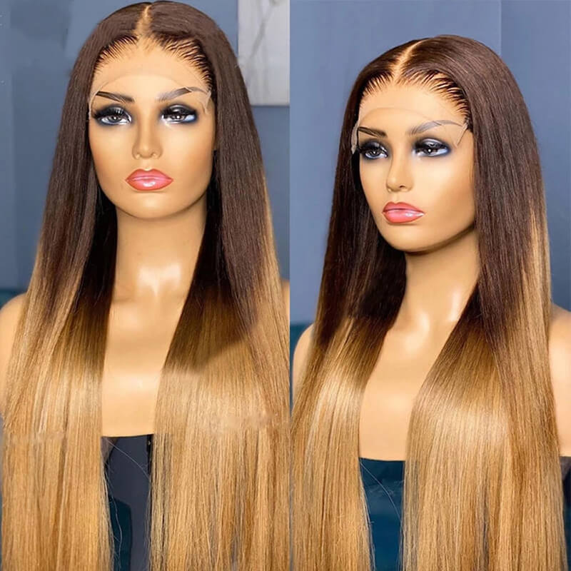 Eullair Golden Red Brown Ginger Body Wave Lace Front Wig - Ombre Blonde Straight Human Hair Wigs for Women | TikTok Hairstylist Style | Perfect for Cosplay, Daily Wear & Special Occasions