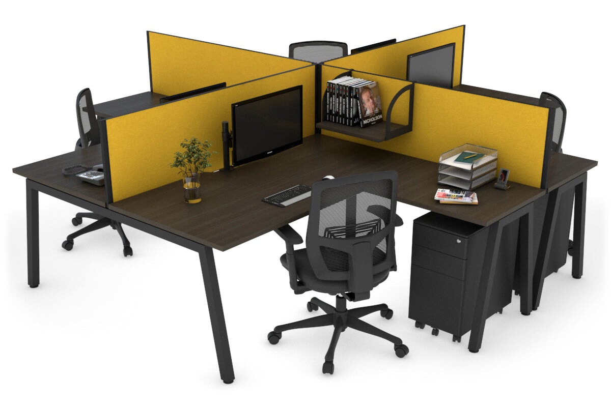 Quadro A Legs 4-Person Corner Workstation Desk - 1600L x 1800W with Cable Management - Modern Office & Home Workspace Solution for Professionals