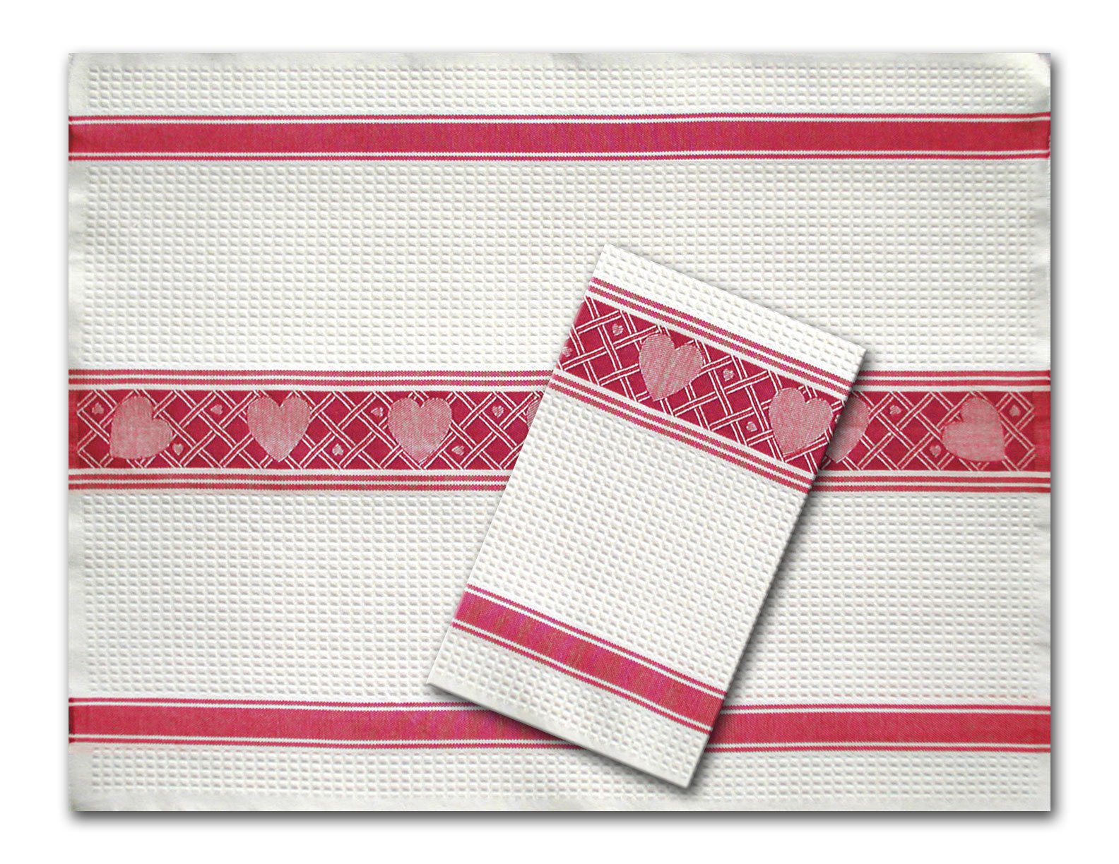 Premium Red Hearts Cotton Waffle Weave Kitchen Towels & Hand Towels Set - Absorbent, Soft & Durable for Cooking, Baking & Home Decor