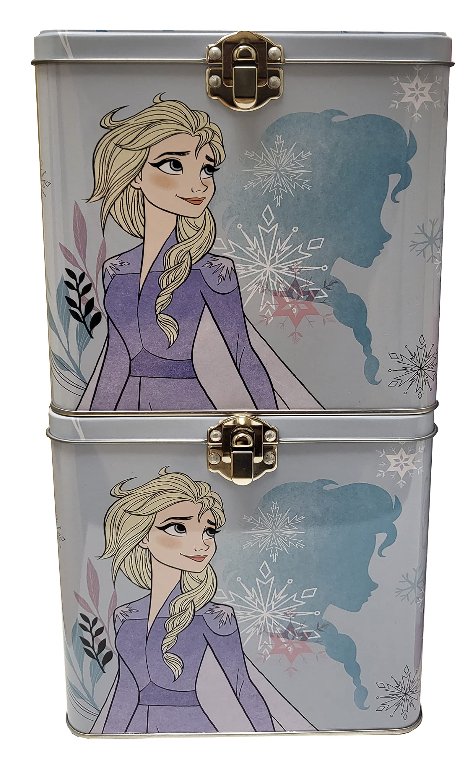 Disney Frozen Stackable Storage Tin Box with Handle - XL Blue & White Organizer for Kids' Toys, Arts & Crafts, Snacks - Perfect for Home, School & Travel