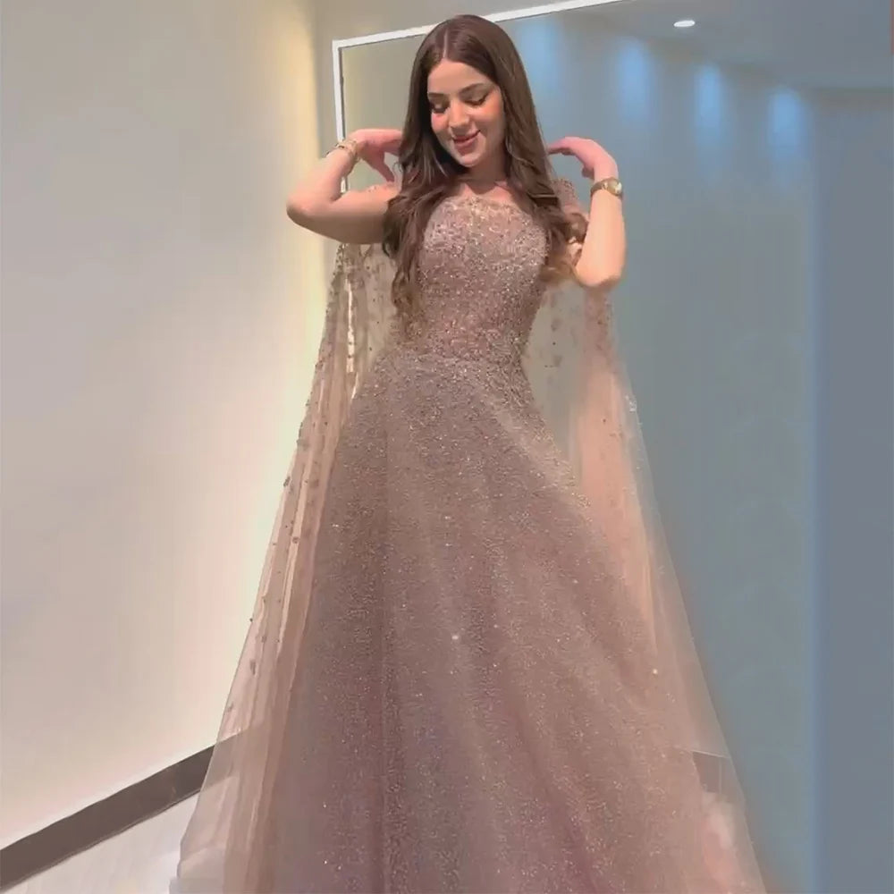 Luxury Dubai Saudi Arabic Turquoise Evening Gown with Beaded Dress & Elegant Hooded Cape - Formal Gowns for Women - Perfect for Weddings, Galas & Special Occasions
