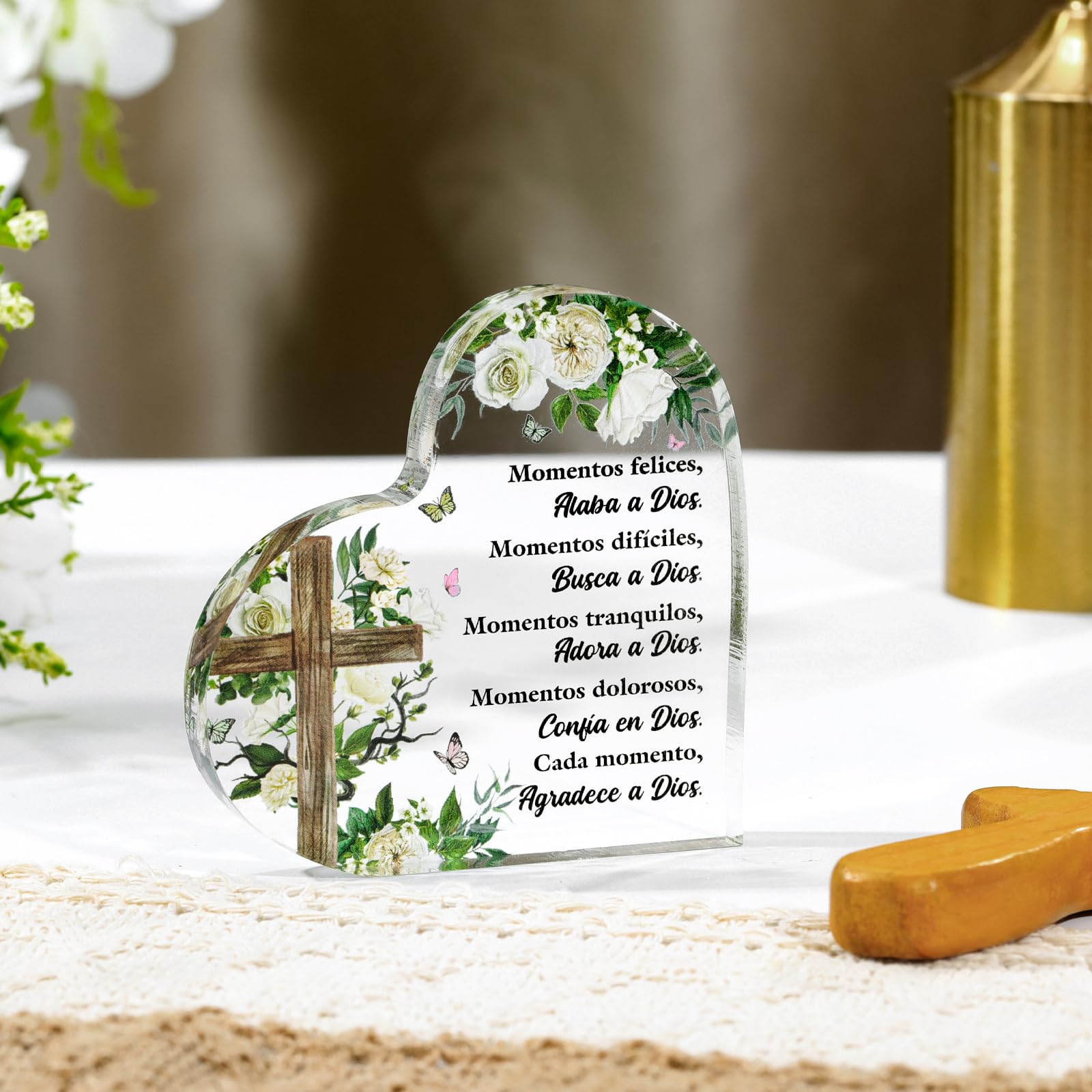 Shellwei Spanish Mother's Day Acrylic Christian Gift for Women - Religious Inspirational Decor with Bible Verse Heart - Perfect Christian Desk Decor, Grandma Gift, Mothers Day & Birthday Scripture Present (Fresh) - Ideal for Home, Office & Church Decorations