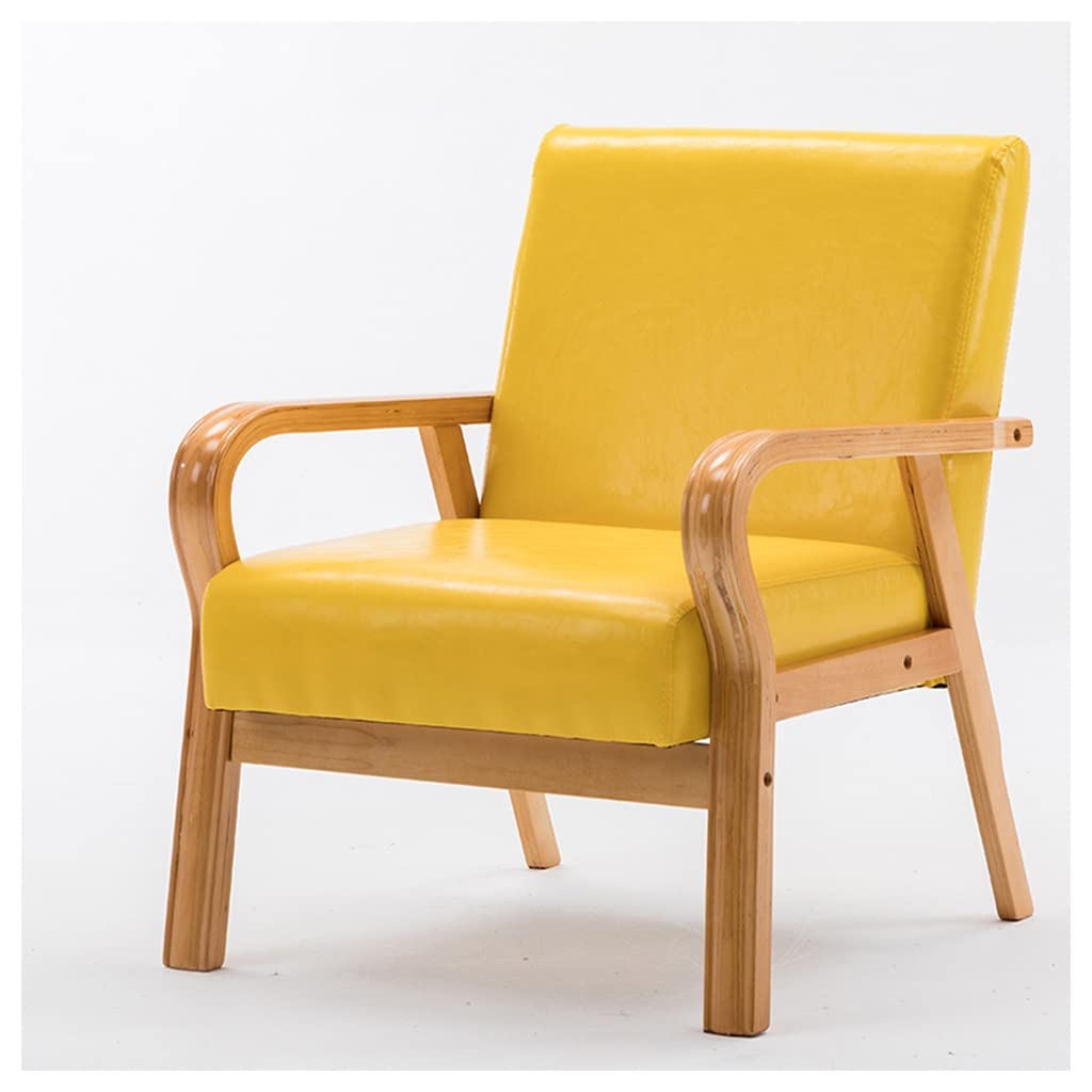 Mid-Century Modern Leather Accent Chair - Retro Upholstered Lounge Armchair with Backrest for Living Room, Bedroom, Dorm or Reception Area - Comfy Single Reading Chair for Adults (Yellow) - Perfect for Relaxing, Reading & Home Decor