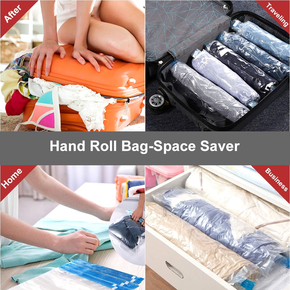 10 Pack Space Saver Compression Bags for Travel - No Vacuum or Pump Needed - Vacuum Storage Bags for Clothes, Blankets & Travel Essentials - Home & Luggage Packing Organizers (Blue) - Perfect for Closet Organization, Moving & Seasonal Storage