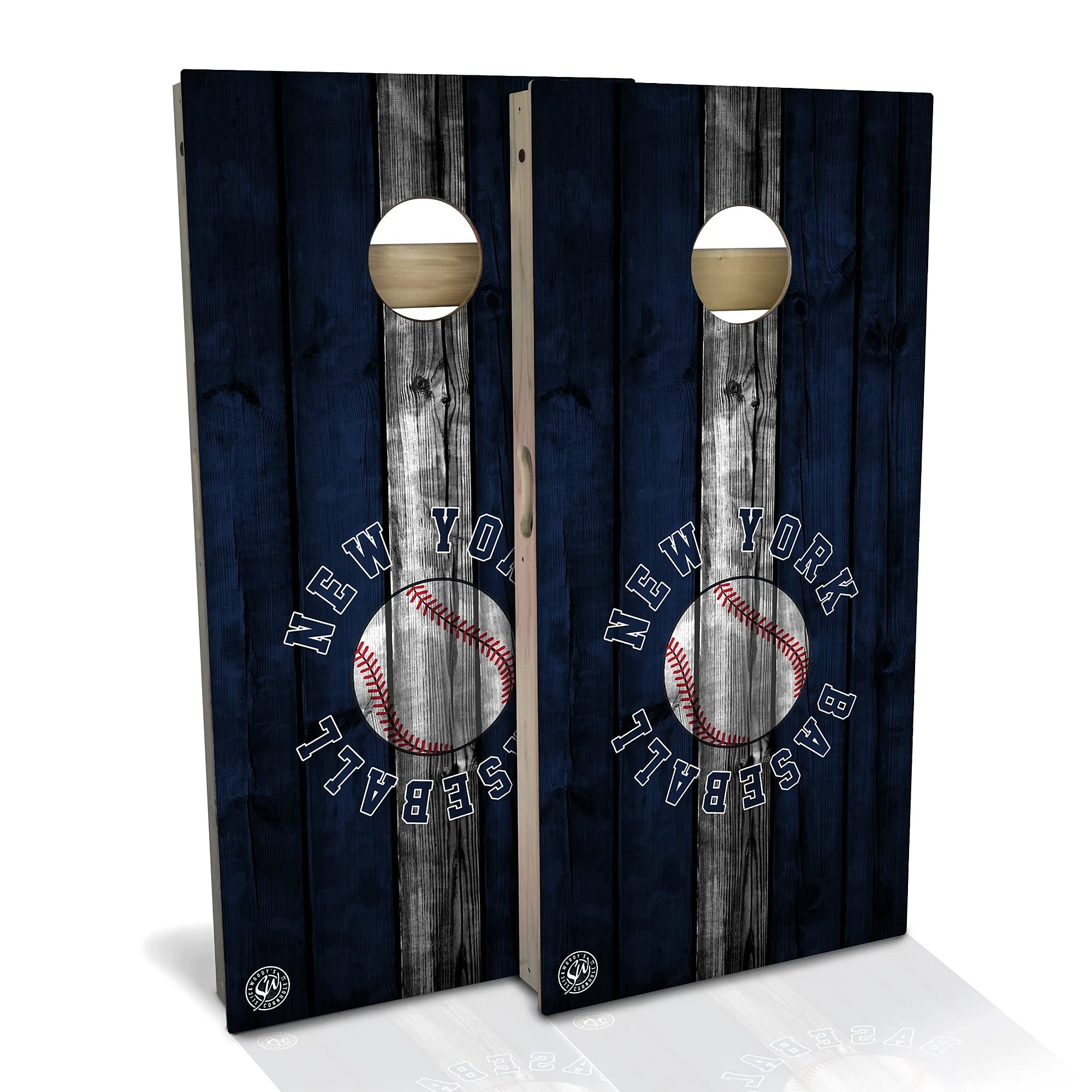 Skip's Garage New York Themed Cornhole Set #4 - Premium Solid Wood Custom Cornhole Boards - Made in USA - Choose Size & Accessories - Perfect for Backyard Parties, Tailgating & Outdoor Games