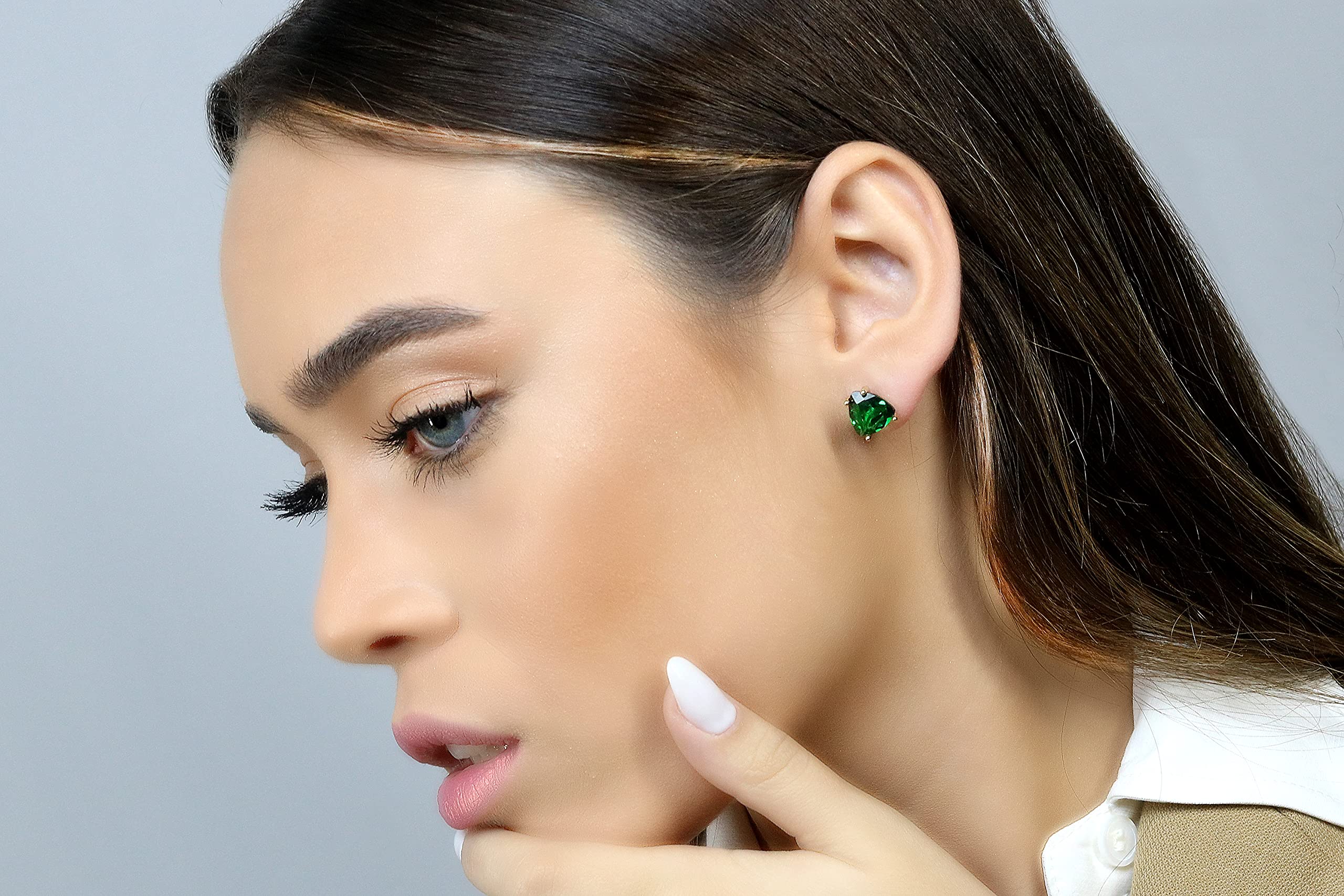 Anemone Emerald Earrings - Custom Cut Sterling Silver Stud Earrings - Handmade May Birthstone Jewelry for Women - Dainty Everyday Jewelry & Unique Gift for Her - Fashionable Artisan Earrings for Work, Date Night & Special Occasions