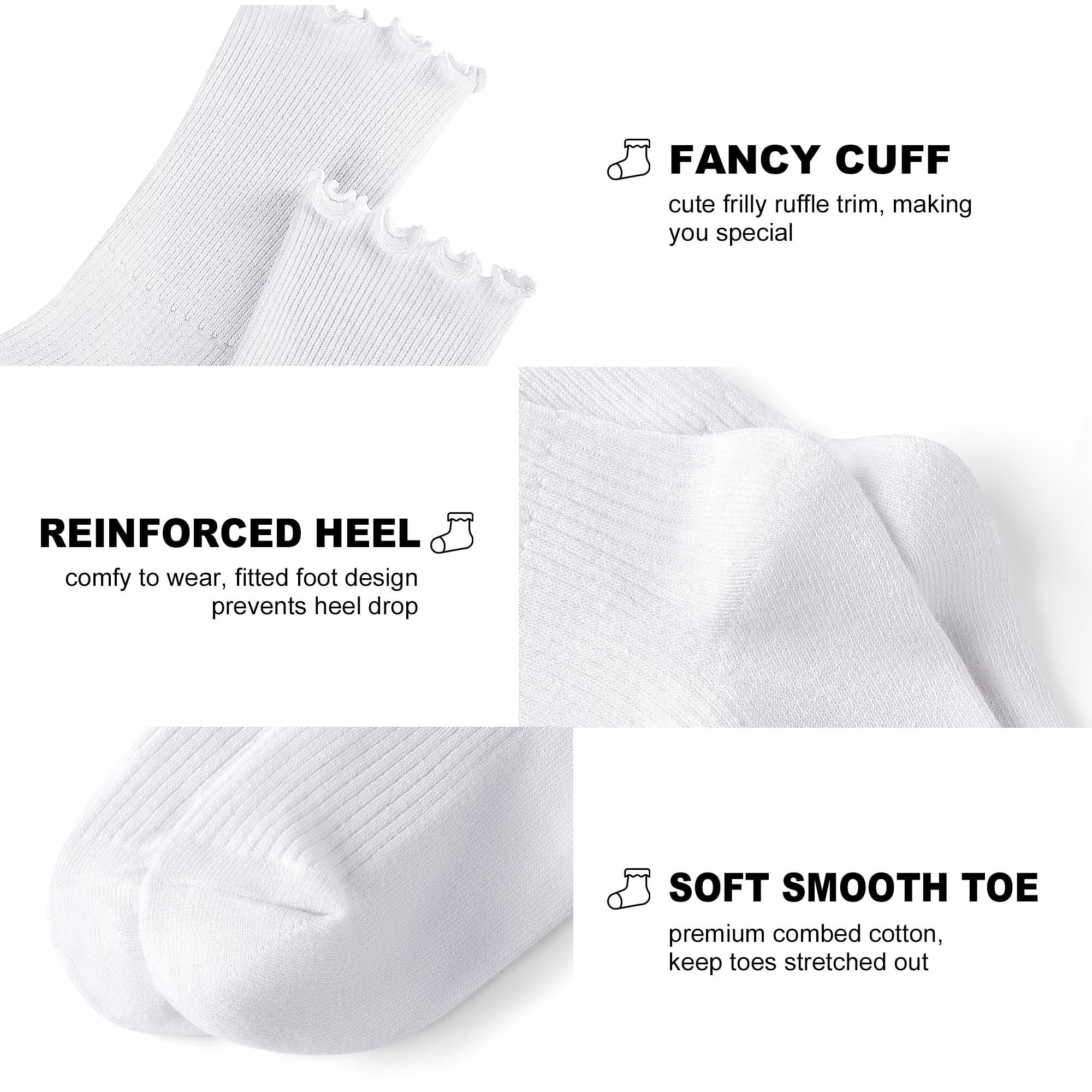 UTTPLL Women's Ruffle Lettuce Ankle Socks - Soft Cotton Crew Socks for Casual & Athletic Wear