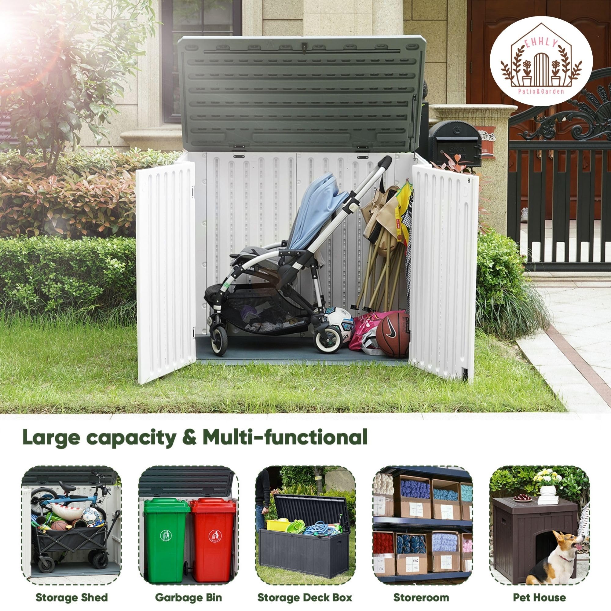 47 Cuft Horizontal Resin Storage Shed - Waterproof Outdoor Plastic Garden Tool Shed for Lawn Mower & Backyard Equipment (4.5 x 2.8 ft, White) - Perfect for Patio, Deck & Garage Storage Organization