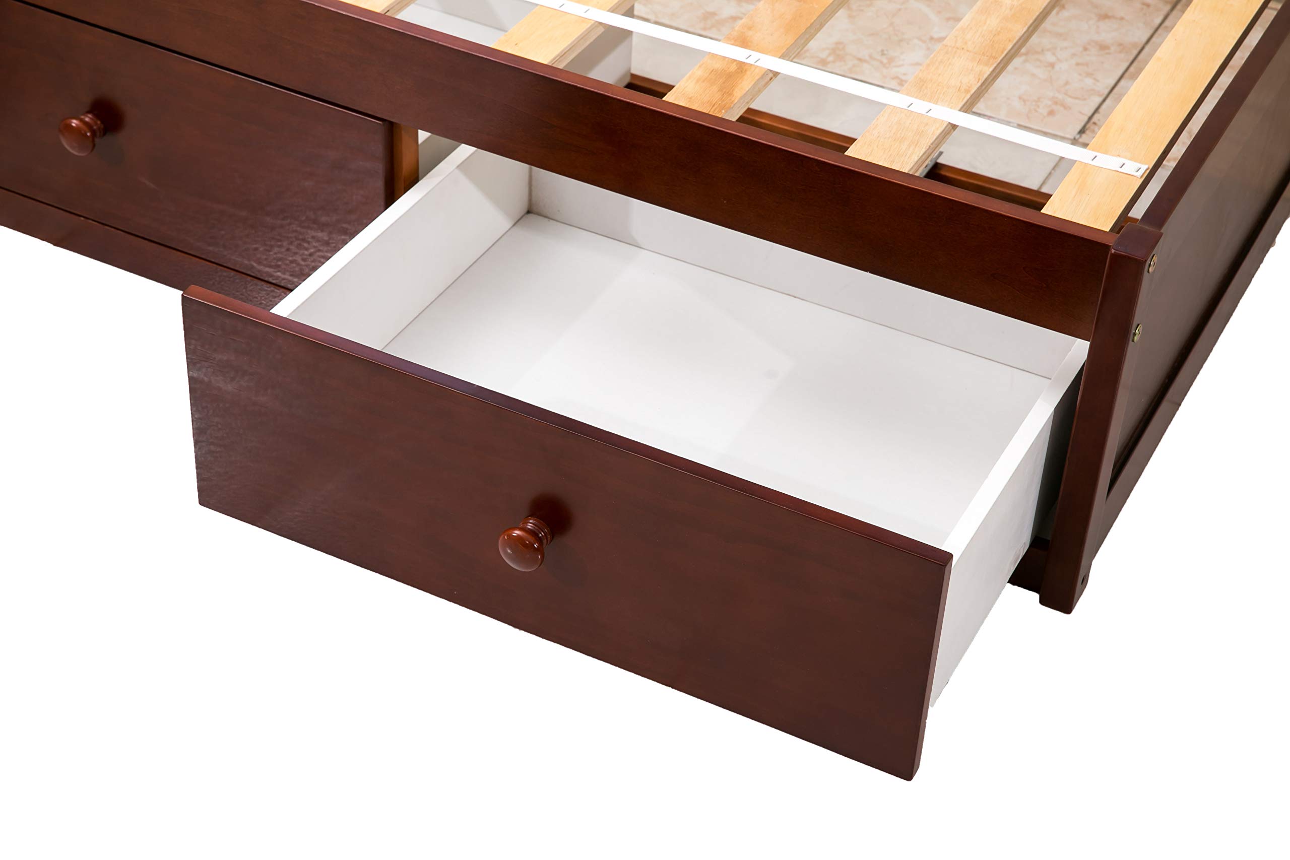 Twin Size Platform Storage Bed with 3 Drawers - Cherry Wood Finish - Space Saving Bedroom Furniture for Small Rooms, Dorms & Apartments