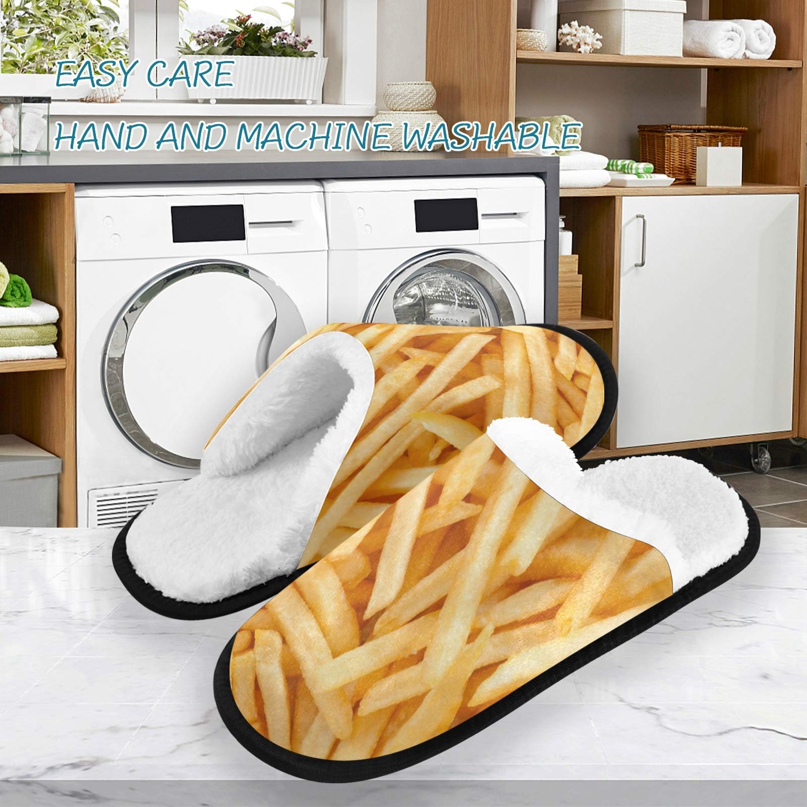 ALAZA Non-Slip Cotton French Fries Slippers for Men & Women - Comfortable Home, Hotel, Spa, and Travel House Shoes for Indoor & Outdoor Use