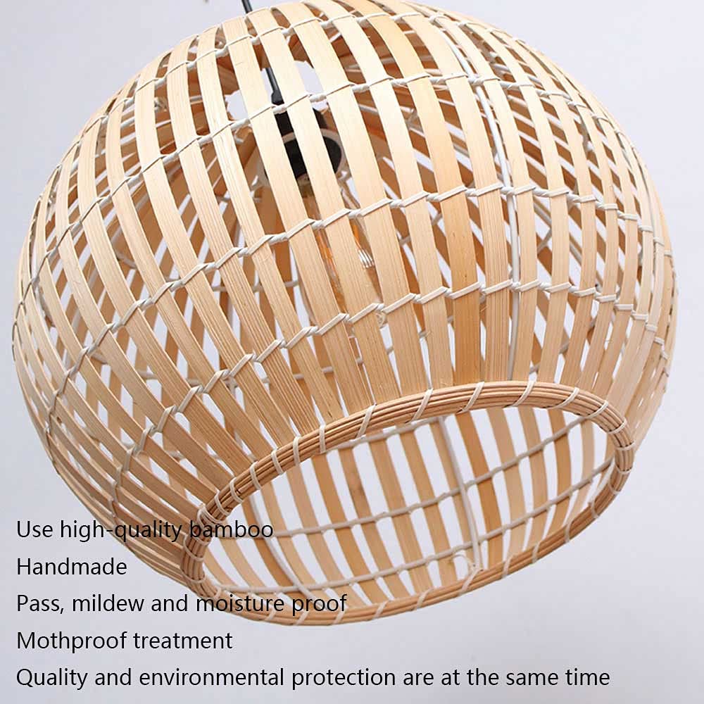 Round Bamboo Lantern Pendant Light - Natural Handwoven Wicker Lampshade for Rustic Ceiling Chandelier | Eco-Friendly Dining Room Lighting, Bedroom Decor, Patio & Outdoor Hanging Lights