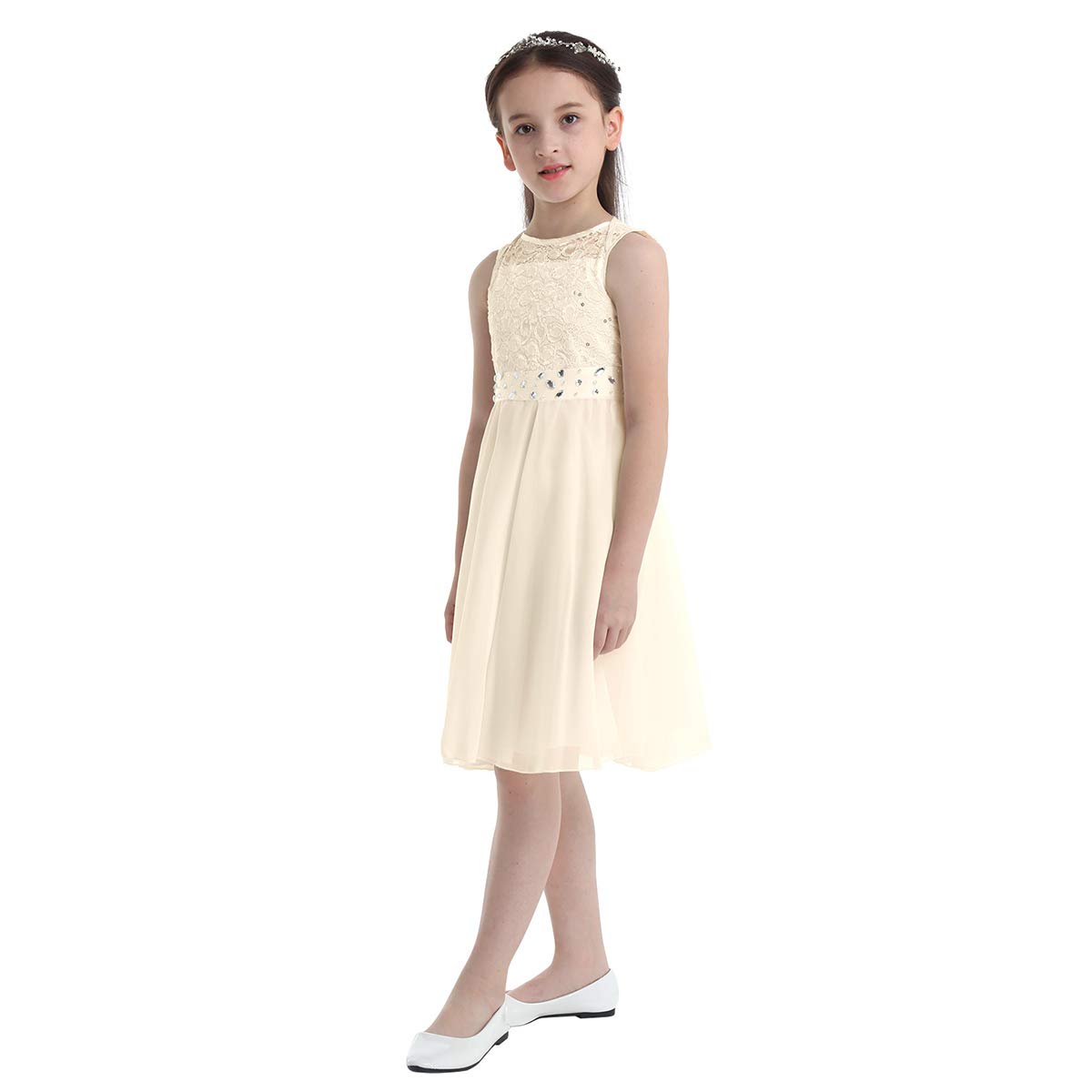 Hansber Big Girls Sequined Lace Chiffon Sleeveless Flower Girl Dress - Elegant Pageant & Wedding Party Gown for Special Occasions | Perfect for Flower Girls, Pageants, Weddings & Formal Events