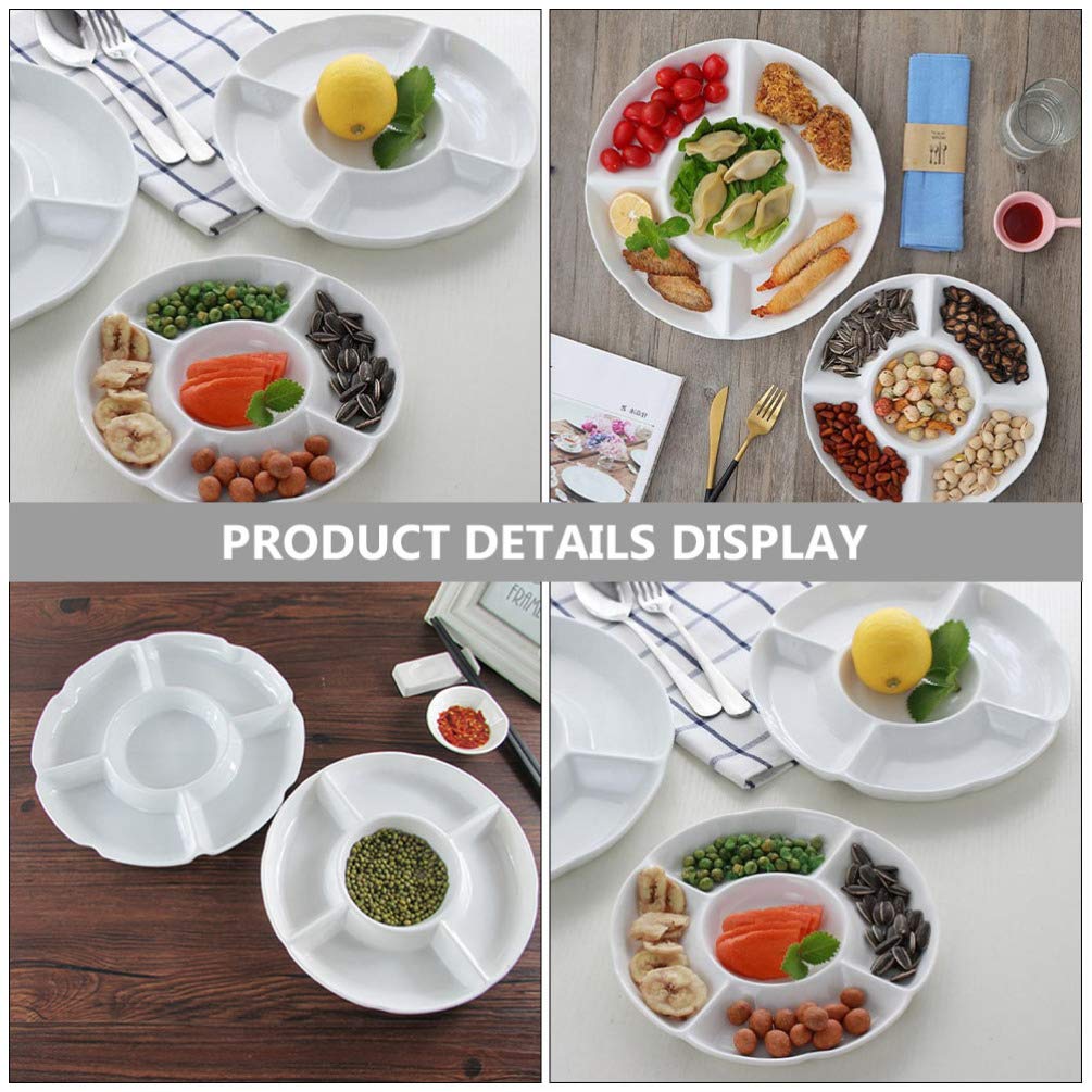 DOITOOL 12-Inch Round Melamine Divided Serving Platter - 6 Compartment Appetizer Tray for Chips, Dips, Veggies, Candy & Snacks - Perfect for Parties, BBQs, Picnics & Entertaining