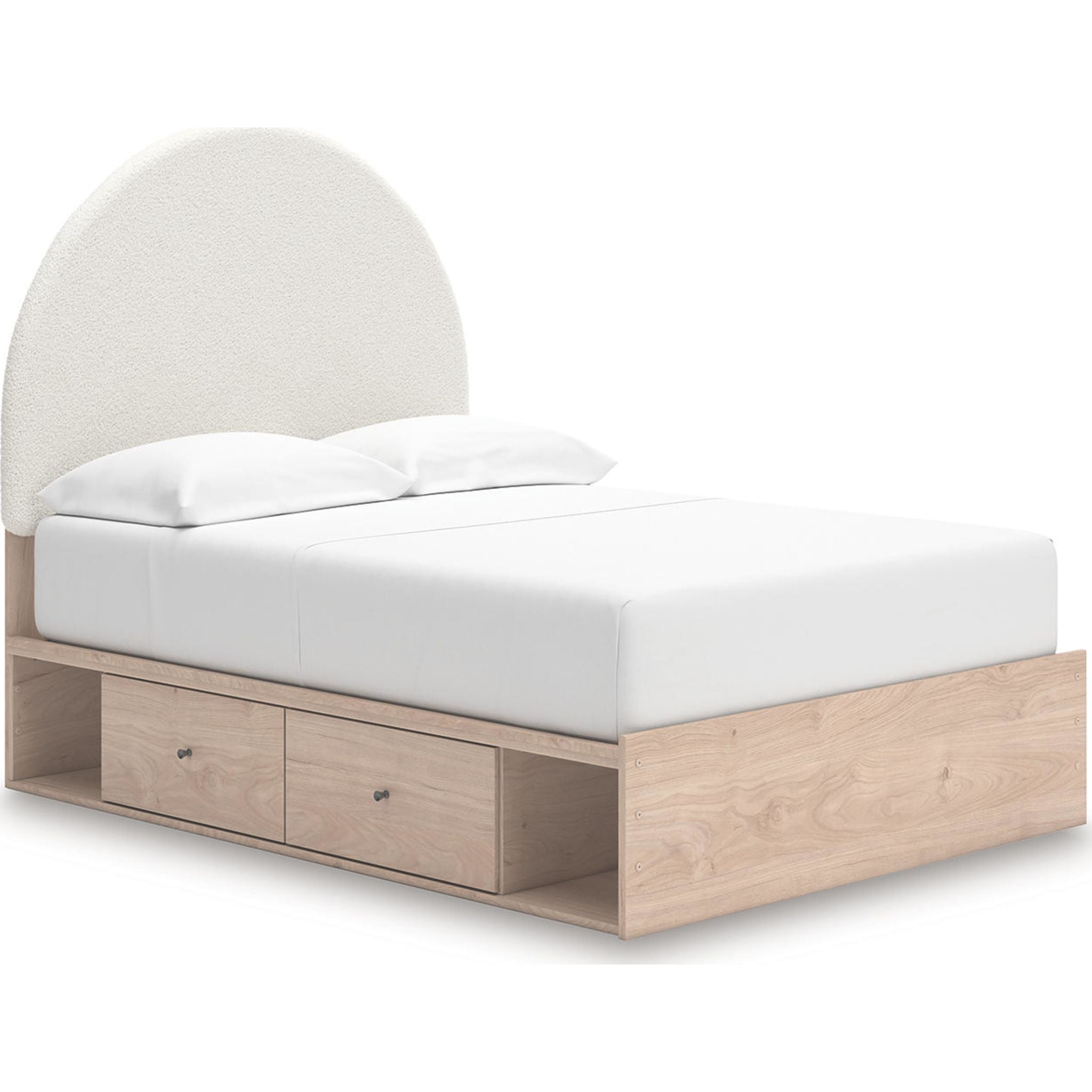 Arloster Platform Bed Frame with 2 Storage Drawers - Modern Tan & White Wooden Bed - Perfect for Small Bedrooms, Guest Rooms & Studio Apartments