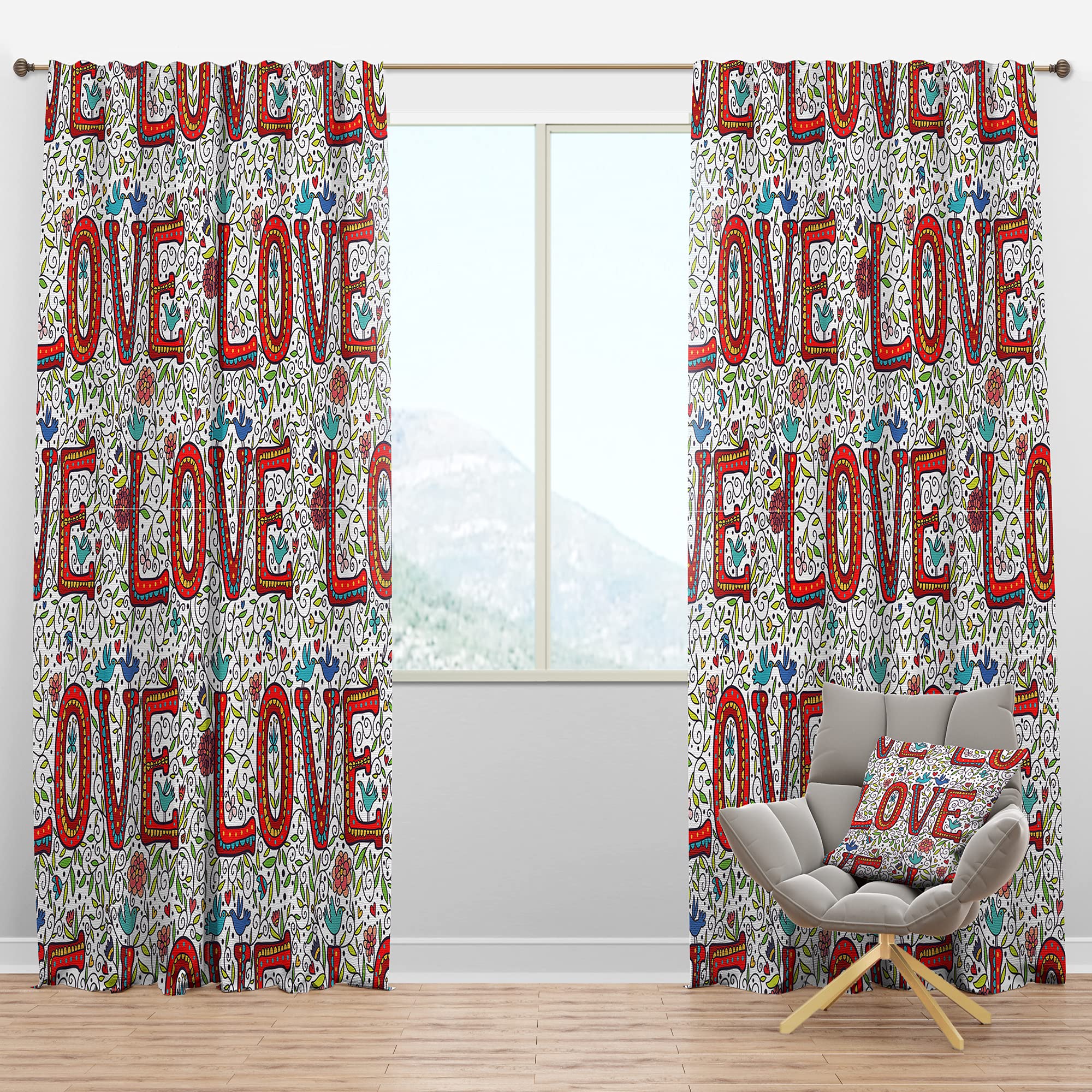 DesignQ Blackout Curtains - Thermal Insulated Single Panel (52x84) - Color Love Pattern for Bedroom & Living Room - Noise Reducing & Energy Saving Window Treatments for Better Sleep & Privacy
