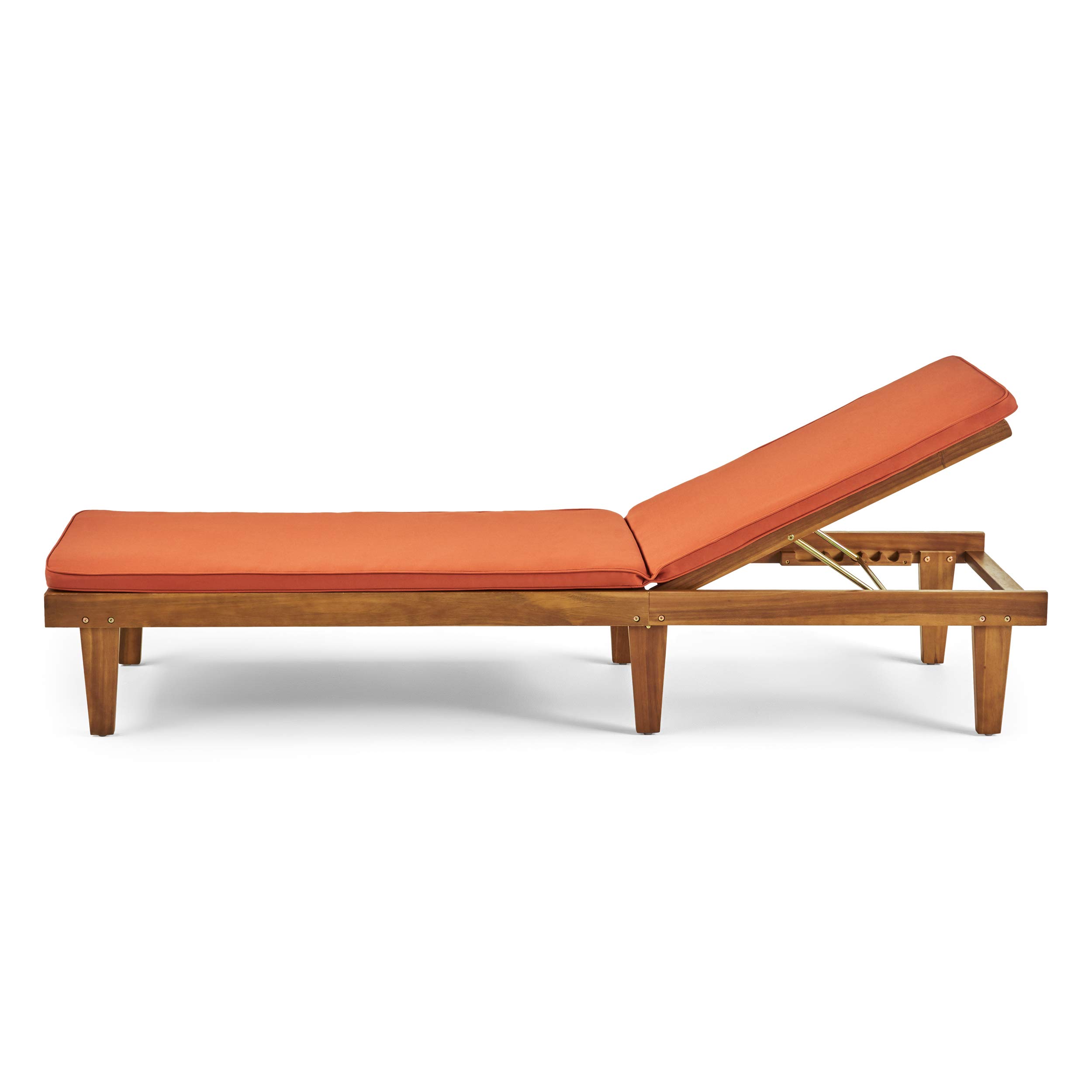 Premium Acacia Wood Outdoor Chaise Lounge with Rust Orange Cushion Set - Durable Patio Furniture for Poolside Relaxation & Garden Lounging
