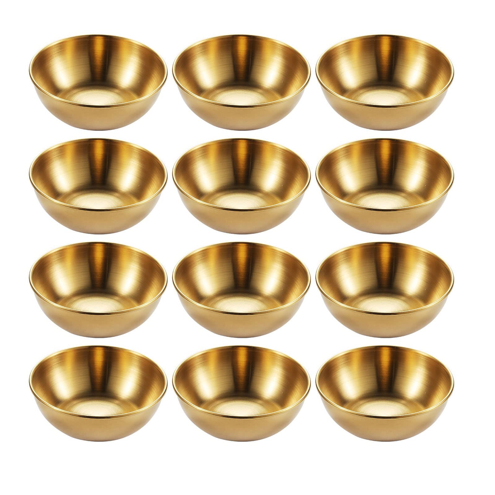 12PCS 3.46 Inch Stainless Steel Mini Sauce Bowls - Gold Round Individual Seasoning Dishes for Sushi, Dipping Sauces & Appetizers | Perfect for Restaurants, Home Dining & Party Serving