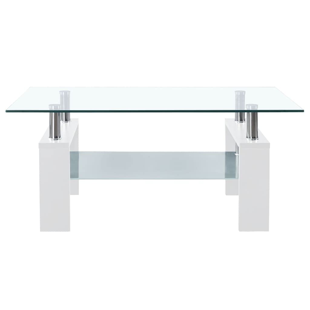 Modern Coffee Table with Storage - 2-Tier Tempered Glass Center Table for Living Room (37.4