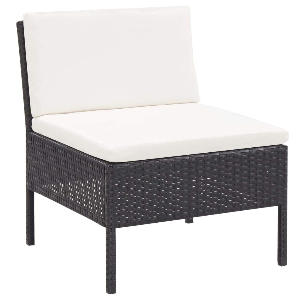 5-Piece Black Poly Rattan Patio Sectional Sofa Set with Cushions - Outdoor Garden Furniture for Terrace, Backyard & Poolside Relaxation